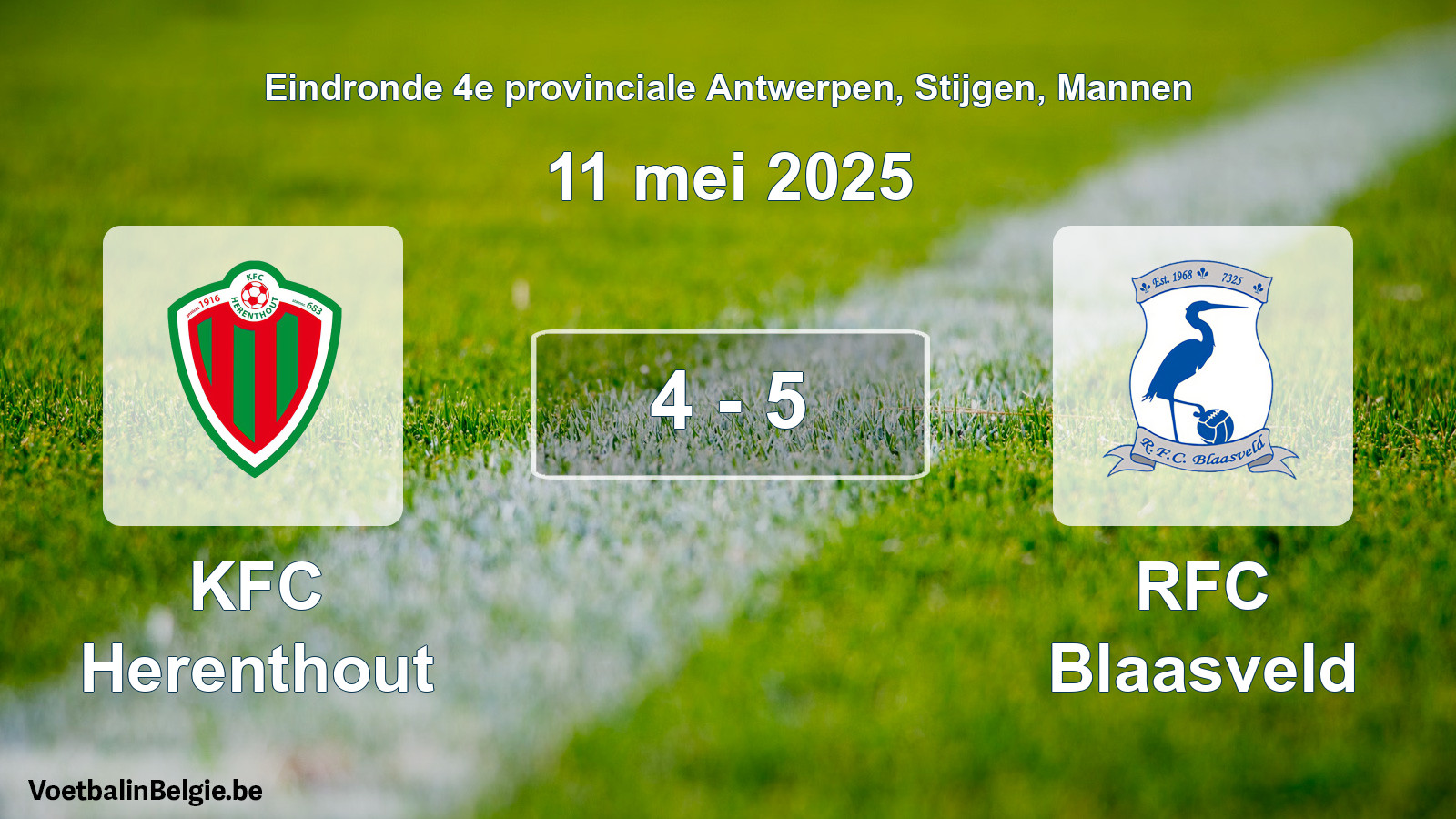 Gespeelde wedstrijd mannenvoetbal: KFC Herenthout - RFC Blaasveld 4 - 5 (11 mei 2025)