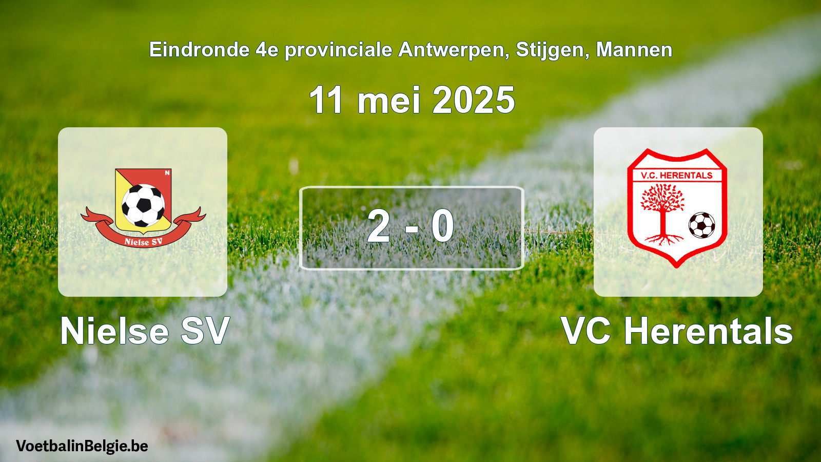 Gespeelde wedstrijd mannenvoetbal: Nielse SV - VC Herentals 2 - 0 (11 mei 2025)