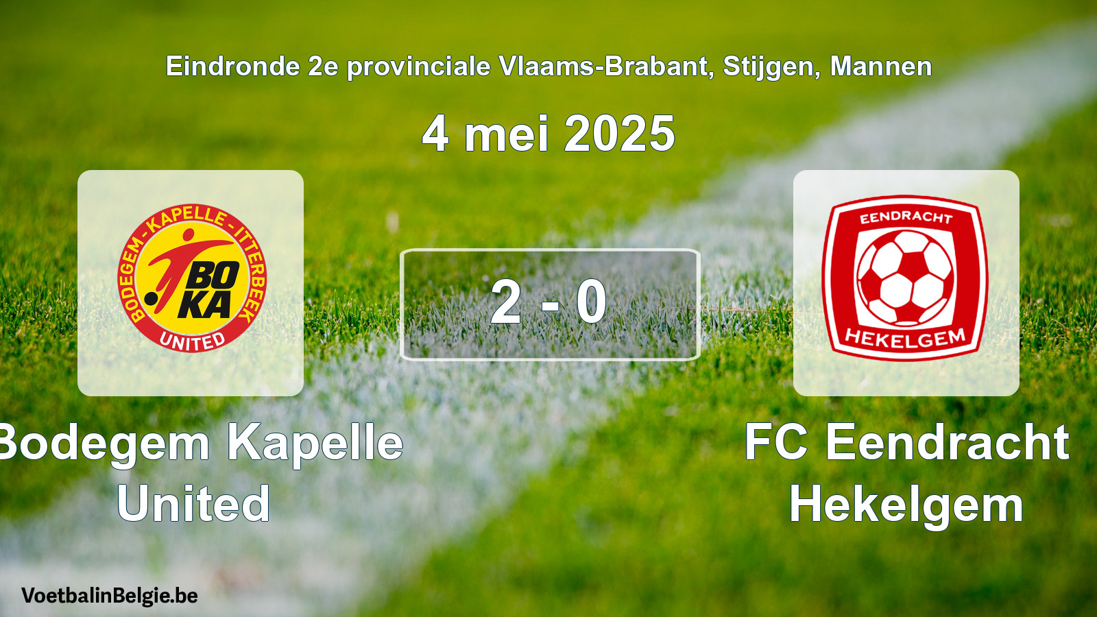 Gespeelde wedstrijd mannenvoetbal: Bodegem Kapelle United - FC Eendracht Hekelgem 2 - 0 (4 mei 2025)