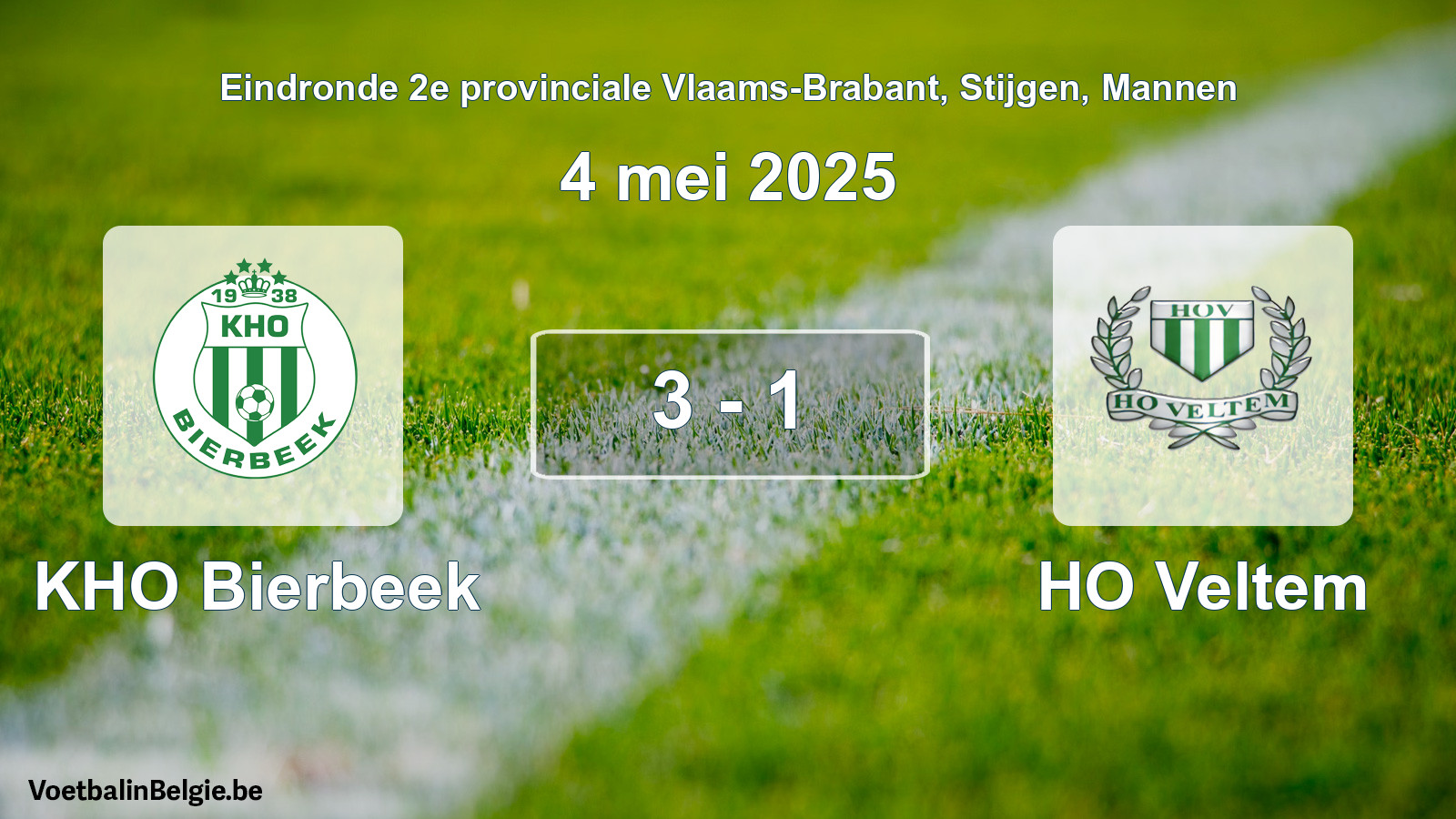 Gespeelde wedstrijd mannenvoetbal: KHO Bierbeek - HO Veltem 3 - 1 (4 mei 2025)