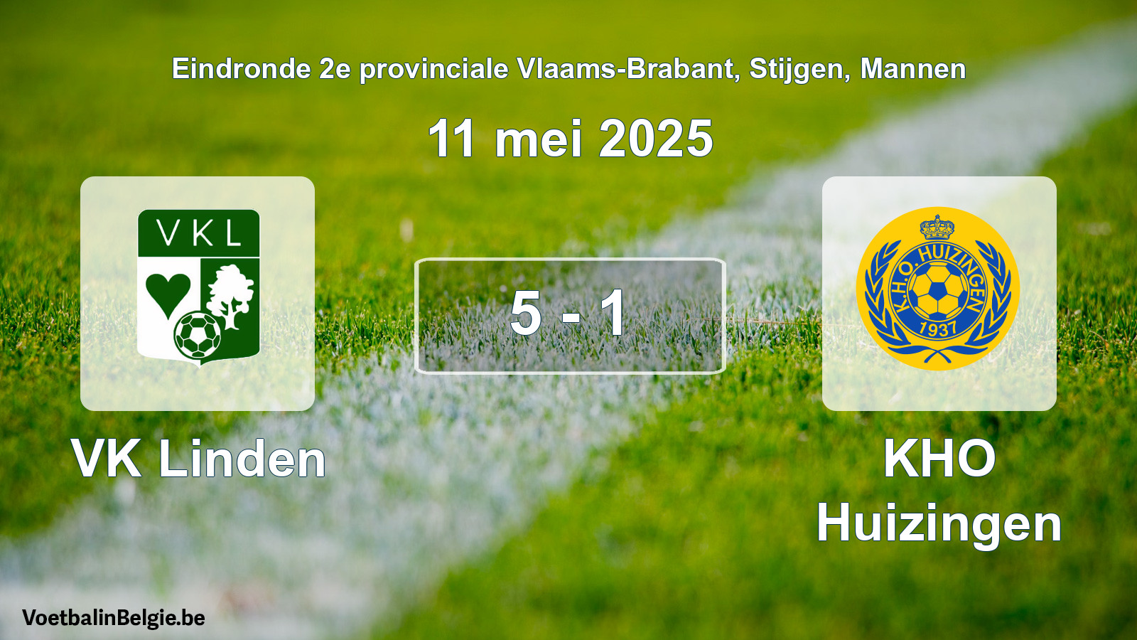 Gespeelde wedstrijd mannenvoetbal: VK Linden - KHO Huizingen 5 - 1 (11 mei 2025)