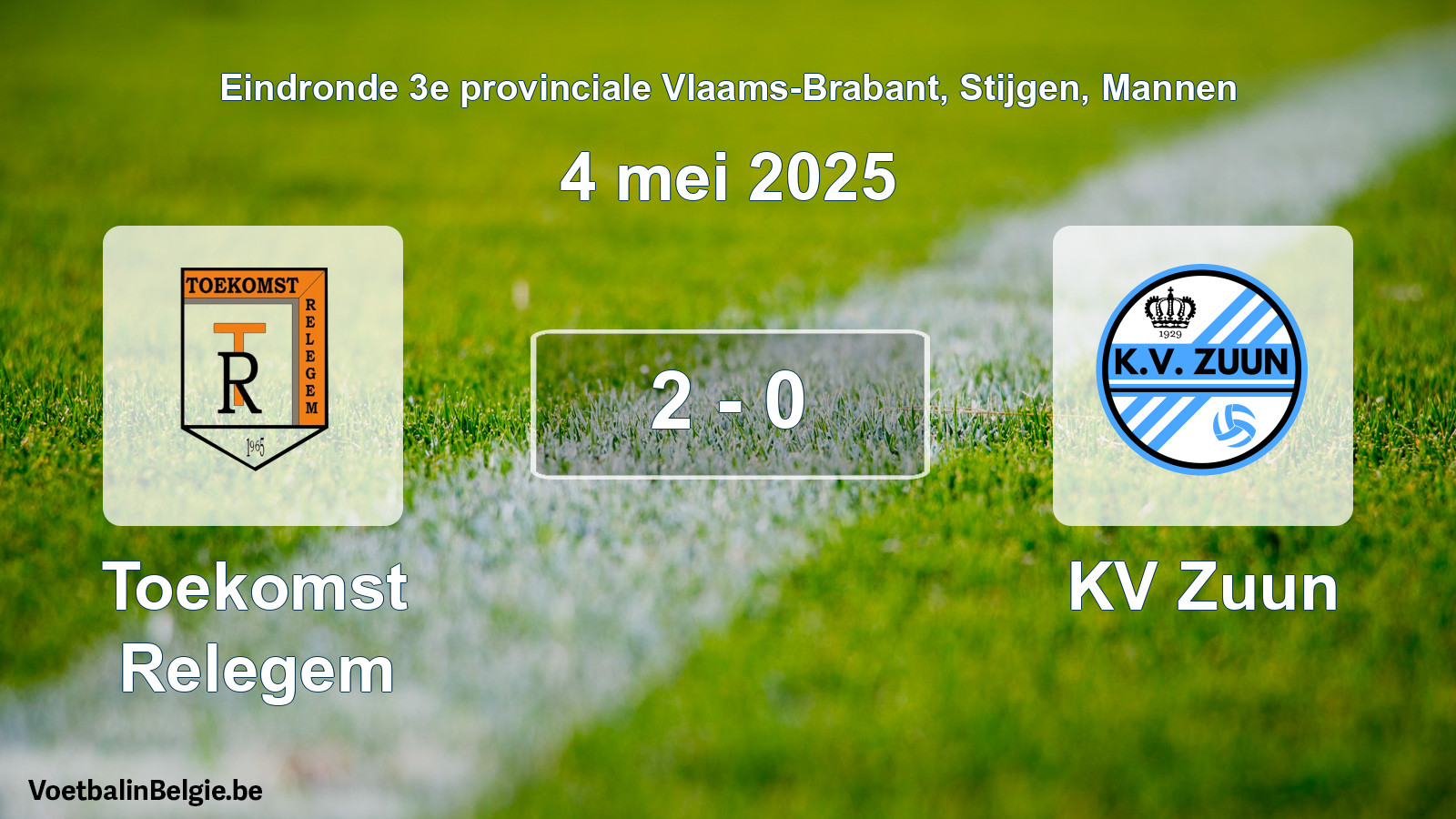 Gespeelde wedstrijd mannenvoetbal: Toekomst Relegem - KV Zuun 2 - 0 (4 mei 2025)