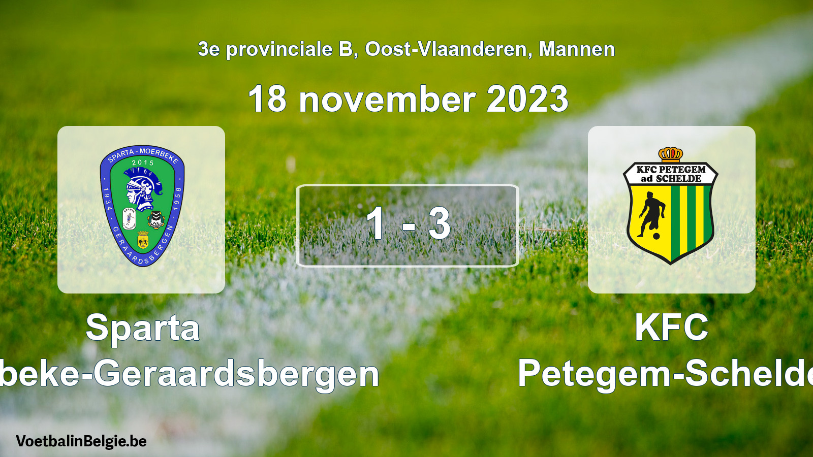 Gespeelde wedstrijd mannenvoetbal: Sparta Moerbeke-Geraardsbergen - KFC Petegem-Schelde 1 - 3 (18 november 2023)
