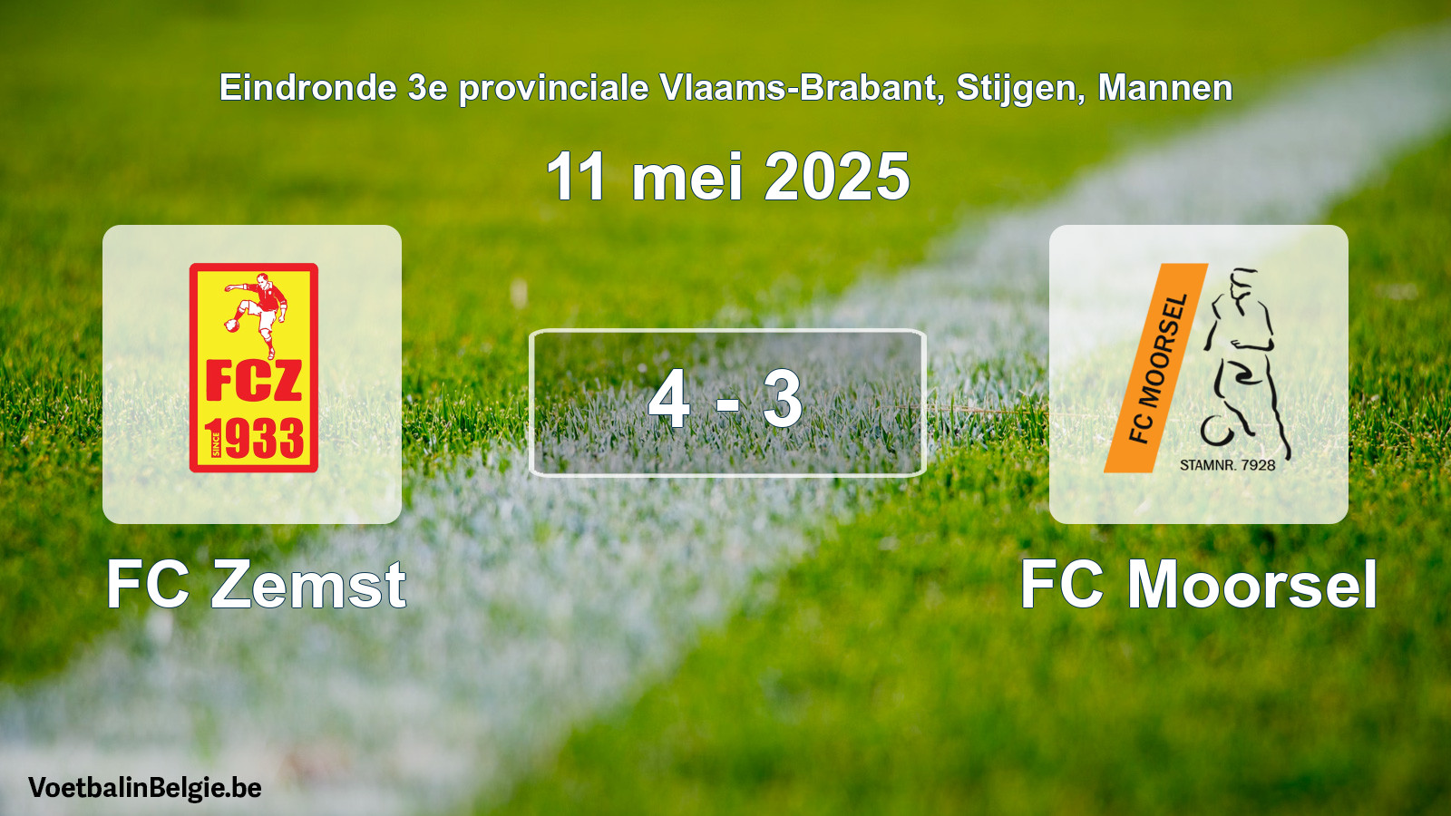 Gespeelde wedstrijd mannenvoetbal: FC Zemst - FC Moorsel 4 - 3 (11 mei 2025)