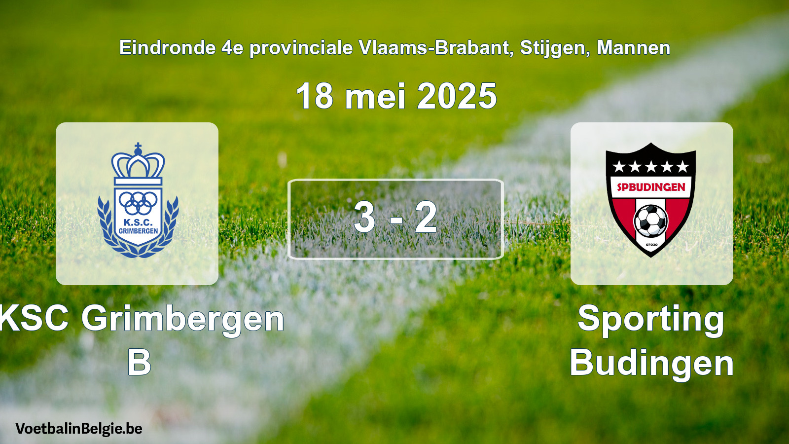 Gespeelde wedstrijd mannenvoetbal: KSC Grimbergen B - Sporting Budingen 3 - 2 (18 mei 2025)