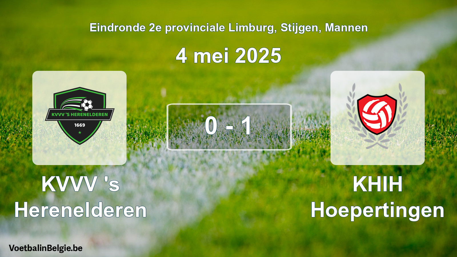 Gespeelde wedstrijd mannenvoetbal: KVVV 's Herenelderen - KHIH Hoepertingen 0 - 1 (4 mei 2025)