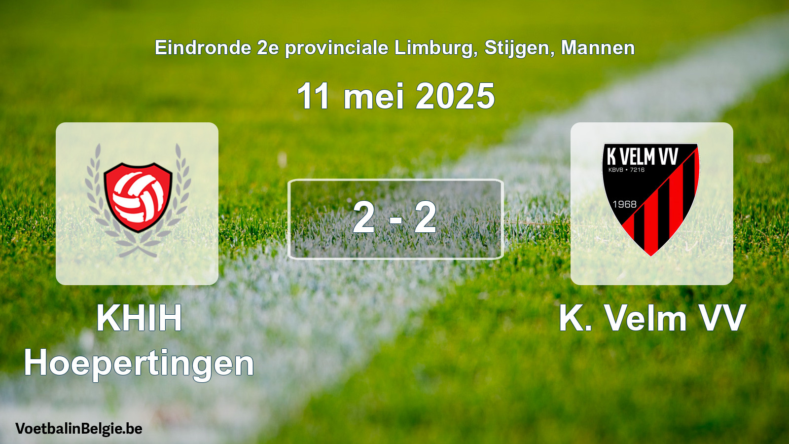 Gespeelde wedstrijd mannenvoetbal: KHIH Hoepertingen - K. Velm VV 2 - 2 (11 mei 2025)