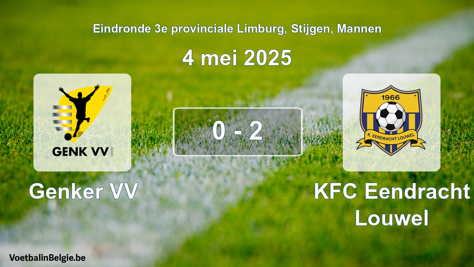 Gespeelde wedstrijd mannenvoetbal: Genker VV - KFC Eendracht Louwel 0 - 2 (4 mei 2025)