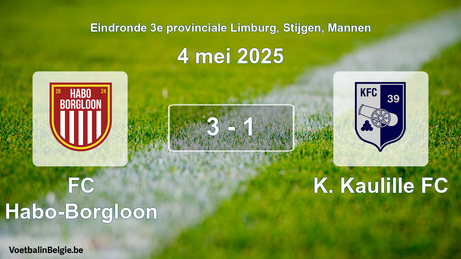 Gespeelde wedstrijd mannenvoetbal: FC Habo-Borgloon - K. Kaulille FC 3 - 1 (4 mei 2025)