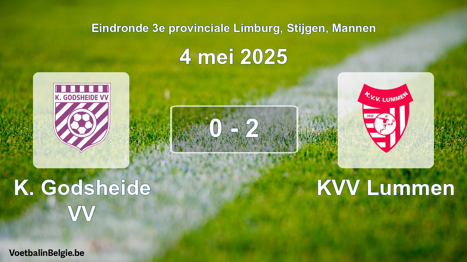 Gespeelde wedstrijd mannenvoetbal: K. Godsheide VV - KVV Lummen 0 - 2 (4 mei 2025)