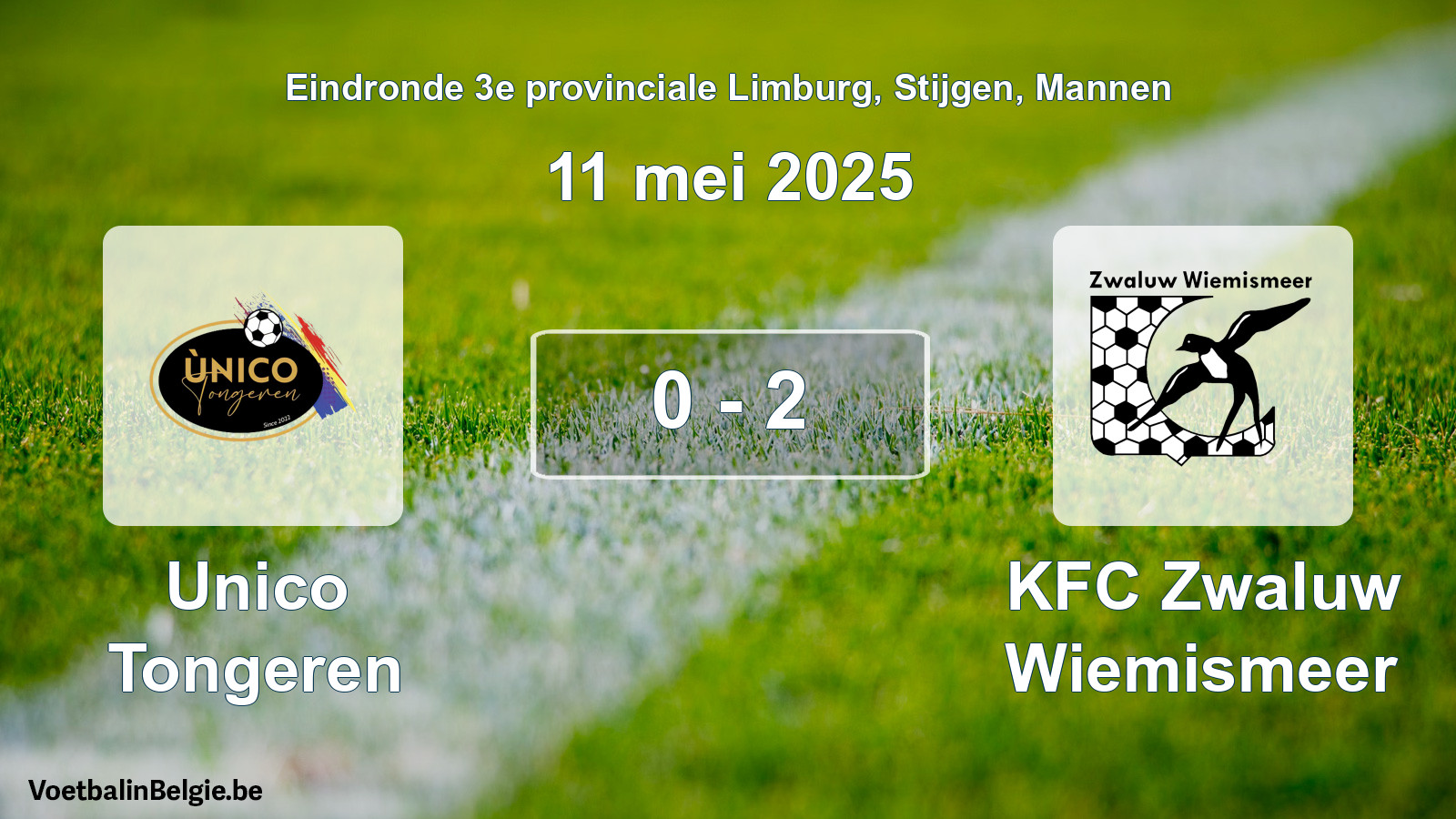 Gespeelde wedstrijd mannenvoetbal: Unico Tongeren - KFC Zwaluw Wiemismeer 0 - 2 (11 mei 2025)