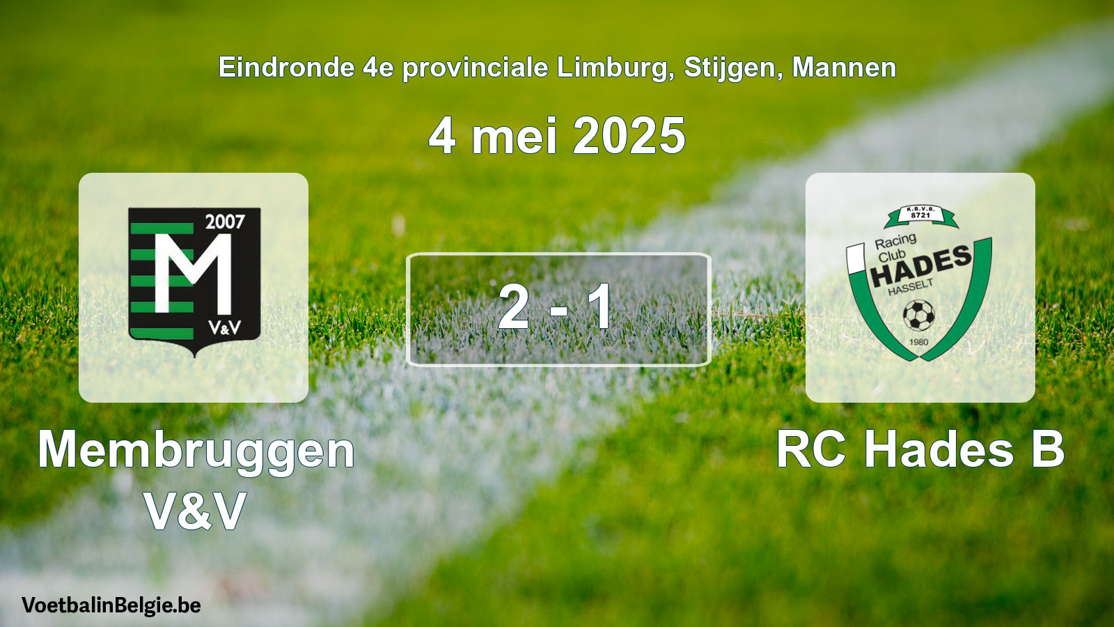 Gespeelde wedstrijd mannenvoetbal: Membruggen V&V - RC Hades B 2 - 1 (4 mei 2025)