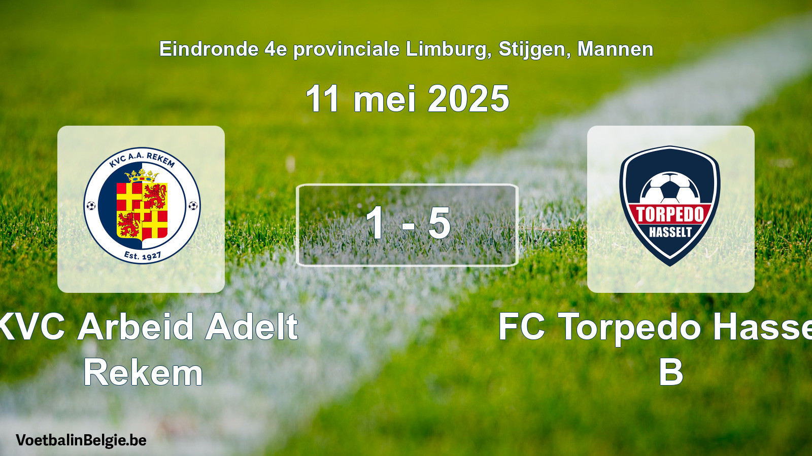 Gespeelde wedstrijd mannenvoetbal: KVC Arbeid Adelt Rekem - FC Torpedo Hasselt B 1 - 5 (11 mei 2025)