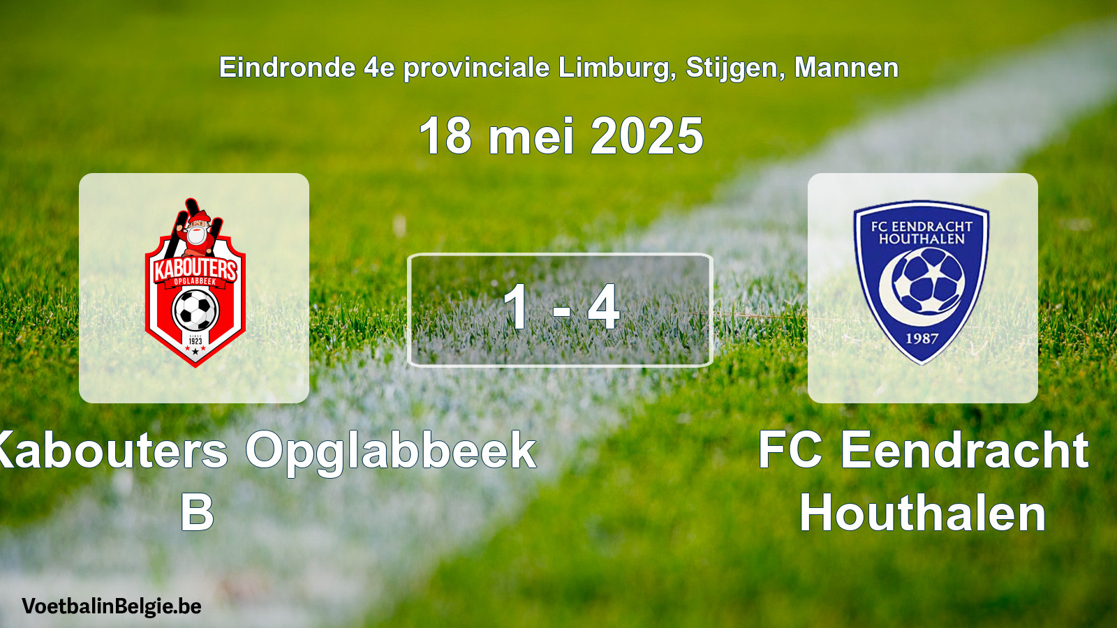 Gespeelde wedstrijd mannenvoetbal: KFC Kabouters Opglabbeek B - FC Eendracht Houthalen 1 - 4 (18 mei 2025)