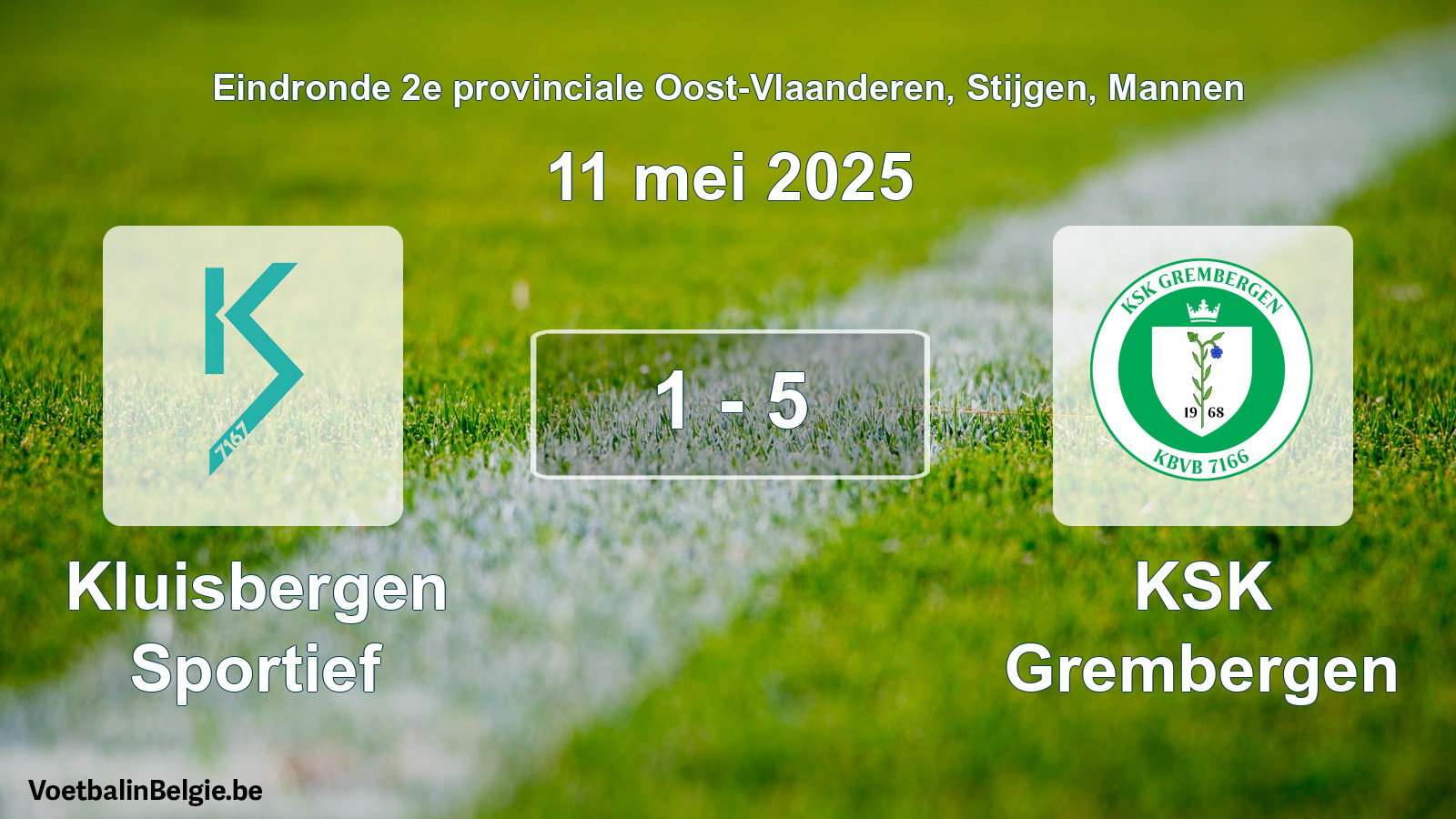 Gespeelde wedstrijd mannenvoetbal: Kluisbergen Sportief - KSK Grembergen 1 - 5 (11 mei 2025)