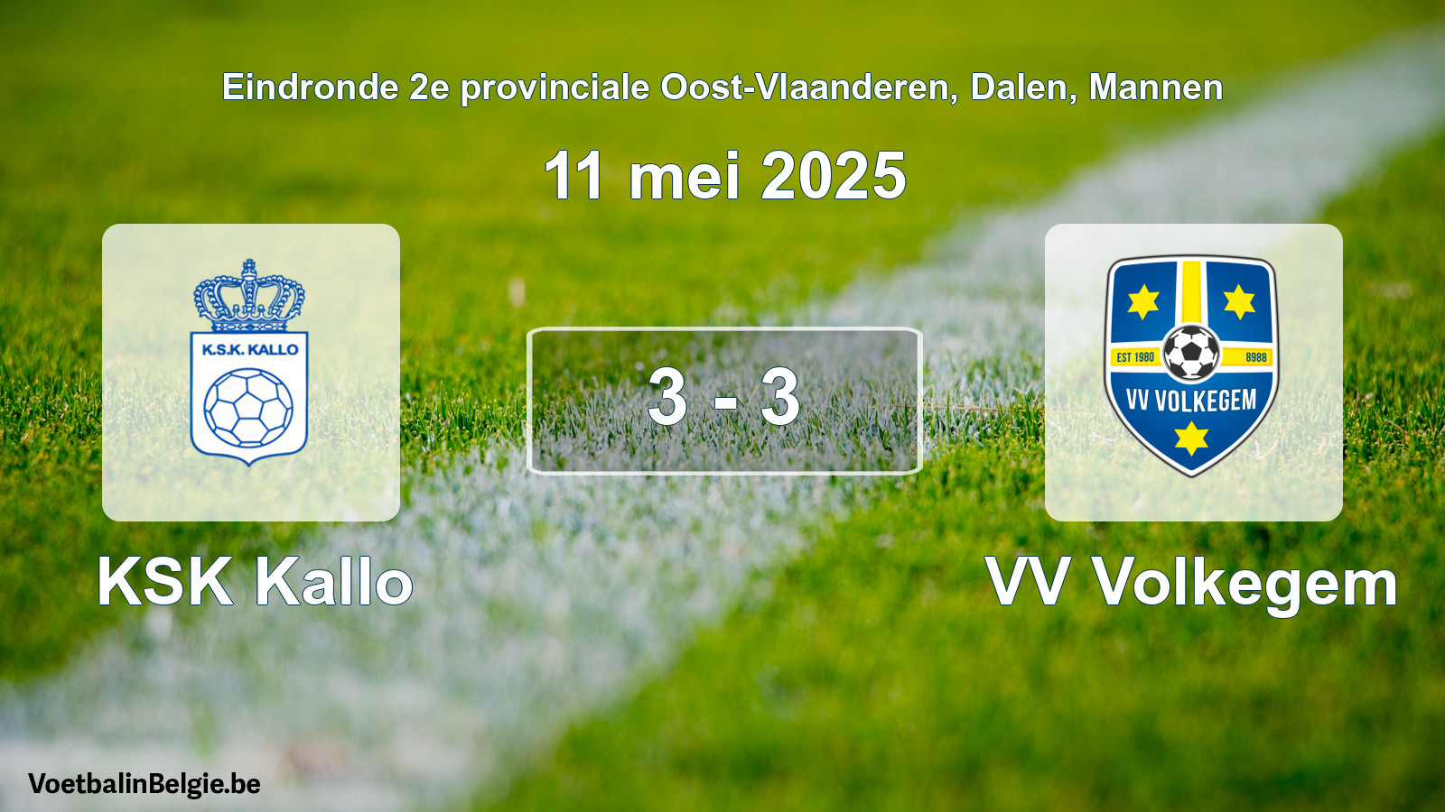 Gespeelde wedstrijd mannenvoetbal: KSK Kallo - VV Volkegem 3 - 3 (11 mei 2025)