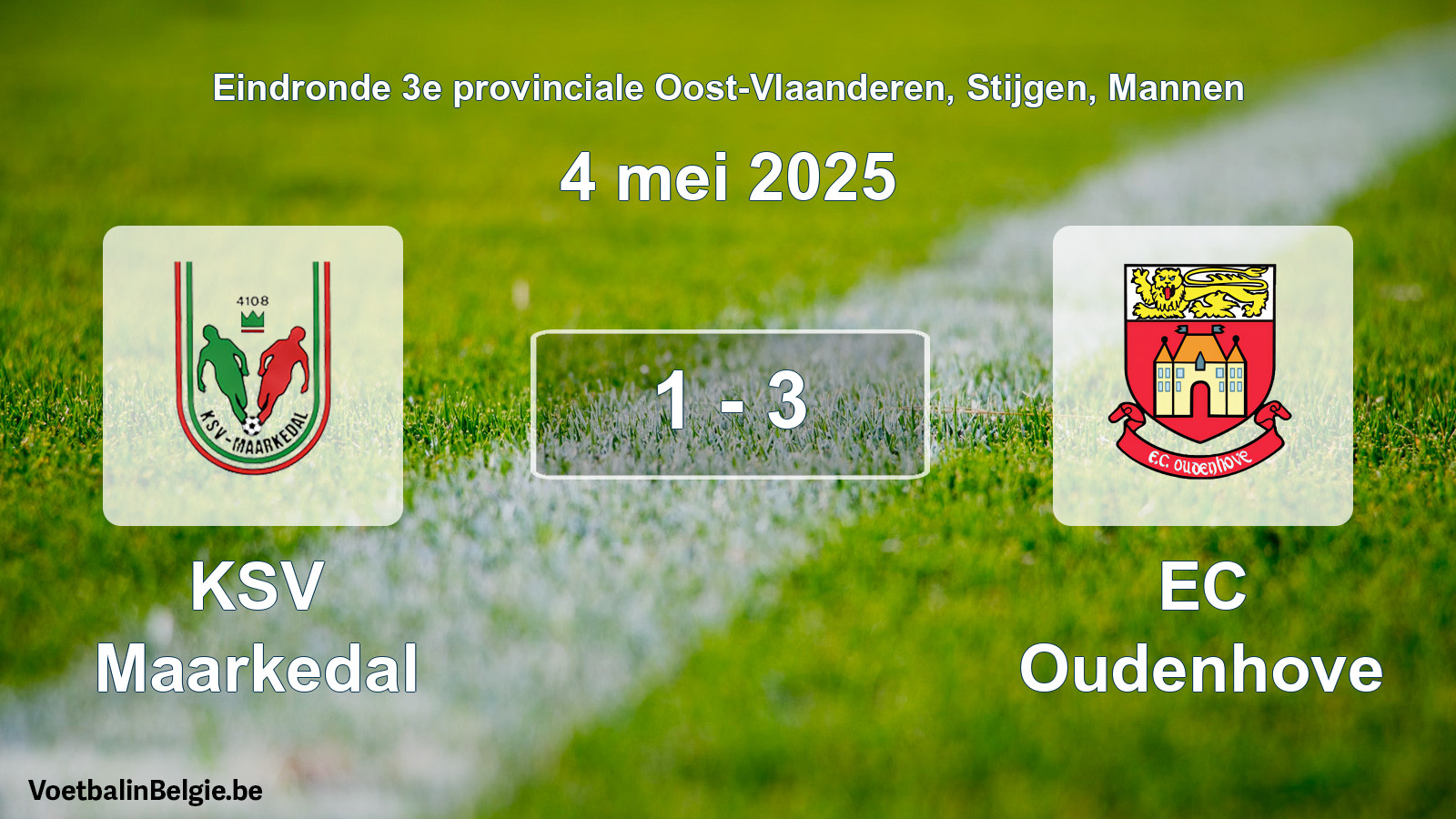 Gespeelde wedstrijd mannenvoetbal: KSV Maarkedal - EC Oudenhove 1 - 3 (4 mei 2025)