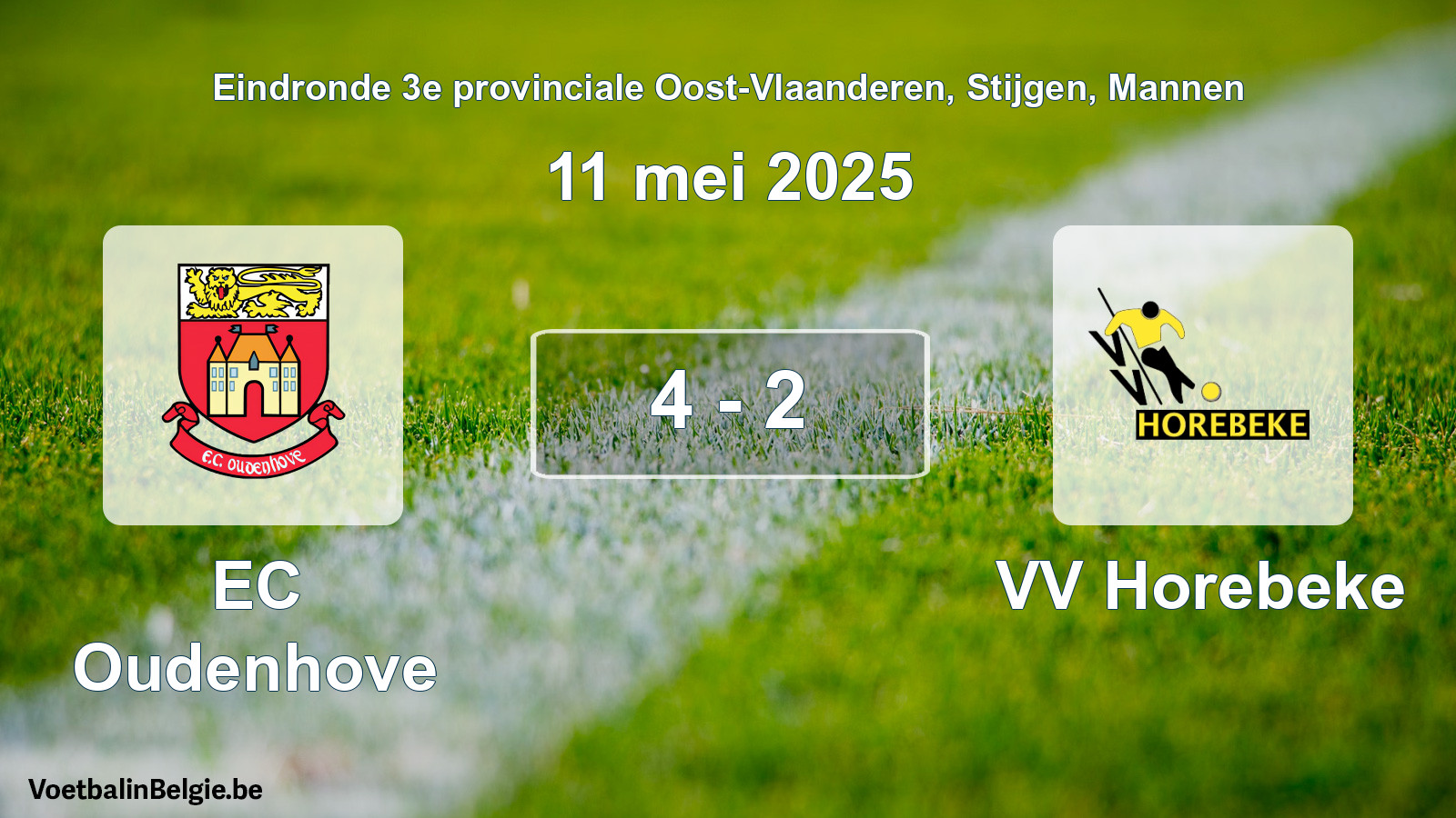Gespeelde wedstrijd mannenvoetbal: EC Oudenhove - VV Horebeke 4 - 2 (11 mei 2025)