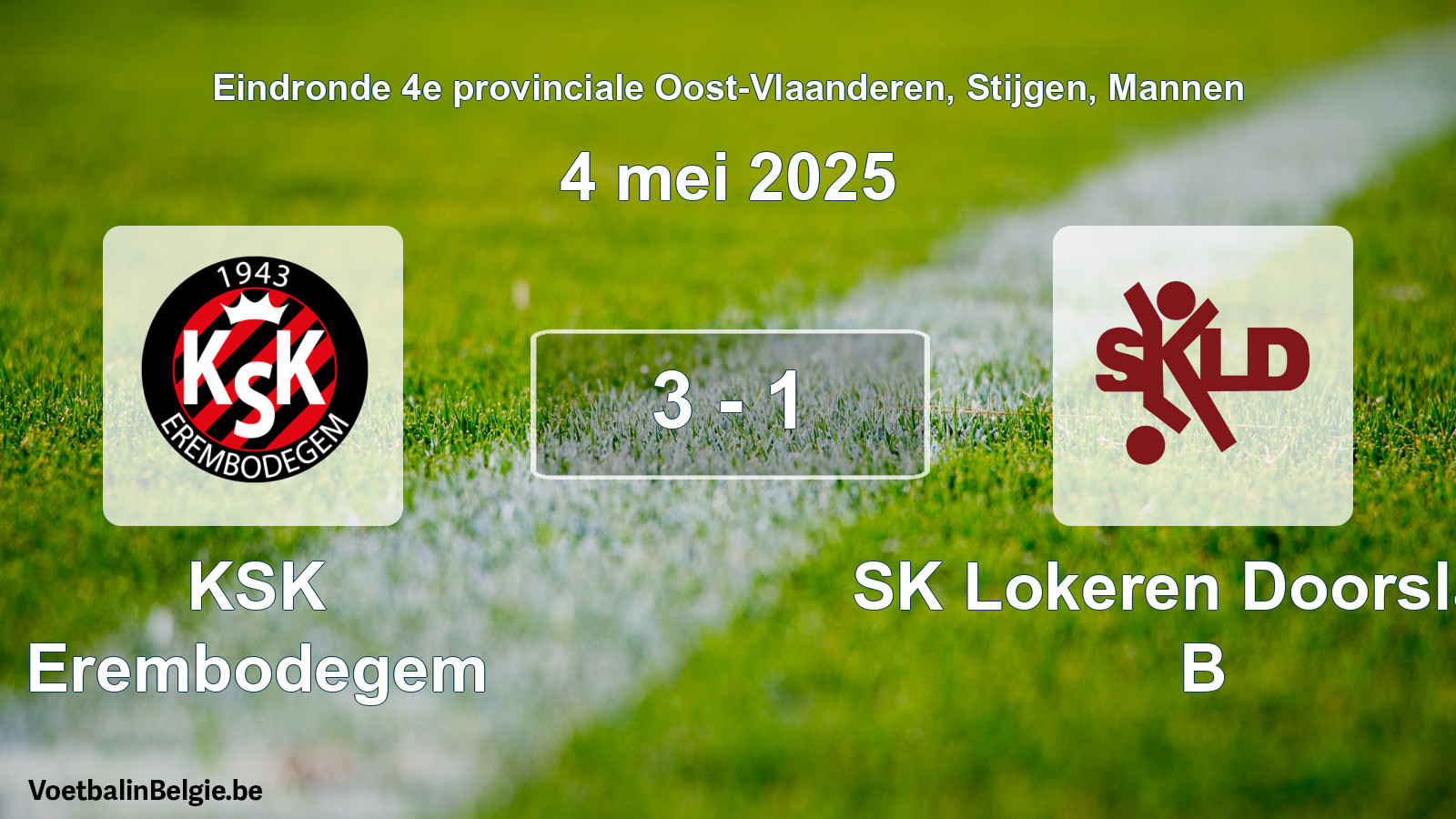 Gespeelde wedstrijd mannenvoetbal: KSK Erembodegem - SK Lokeren Doorslaar B 3 - 1 (4 mei 2025)