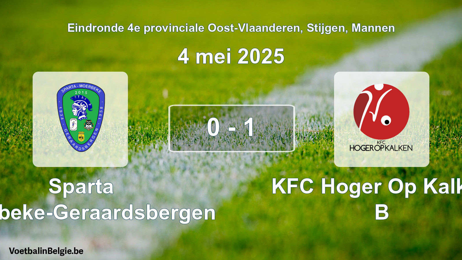 Gespeelde wedstrijd mannenvoetbal: Sparta Moerbeke-Geraardsbergen - KFC Hoger Op Kalken B 0 - 1 (4 mei 2025)