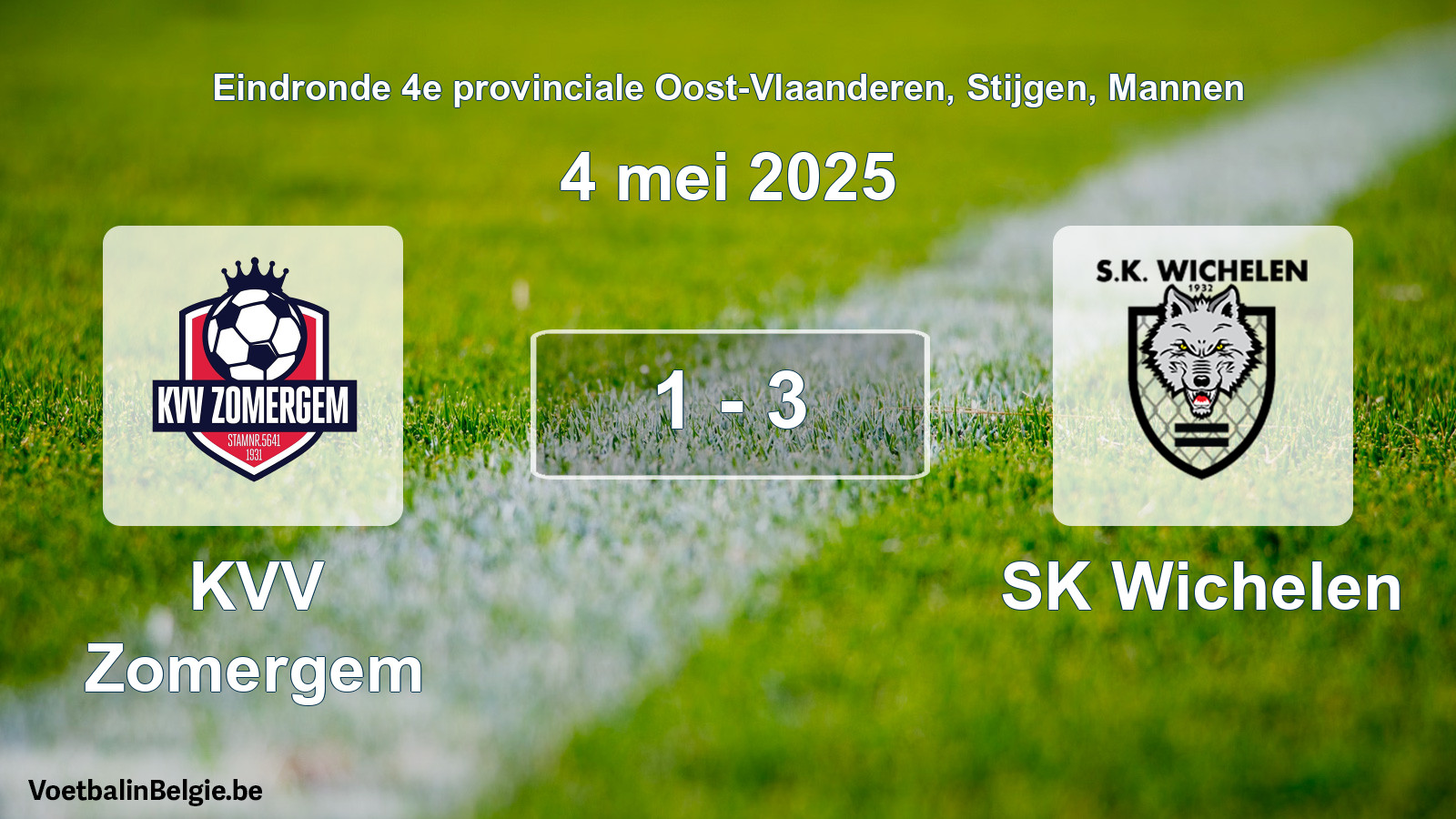Gespeelde wedstrijd mannenvoetbal: KVV Zomergem - SK Wichelen 1 - 3 (4 mei 2025)