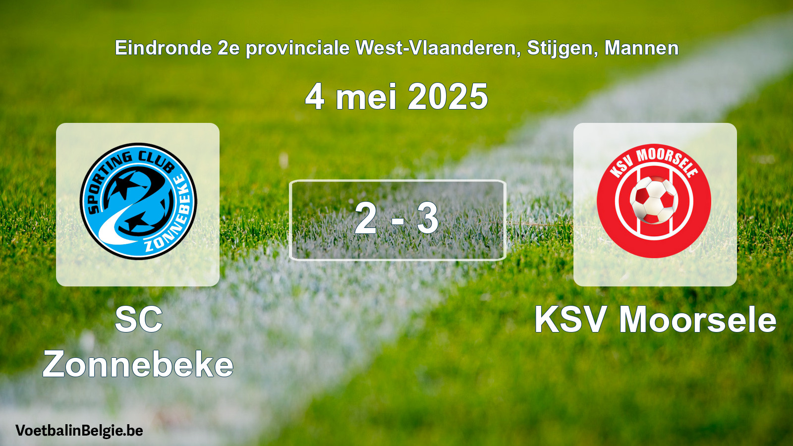 Gespeelde wedstrijd mannenvoetbal: SC Zonnebeke - KSV Moorsele 2 - 3 (4 mei 2025)