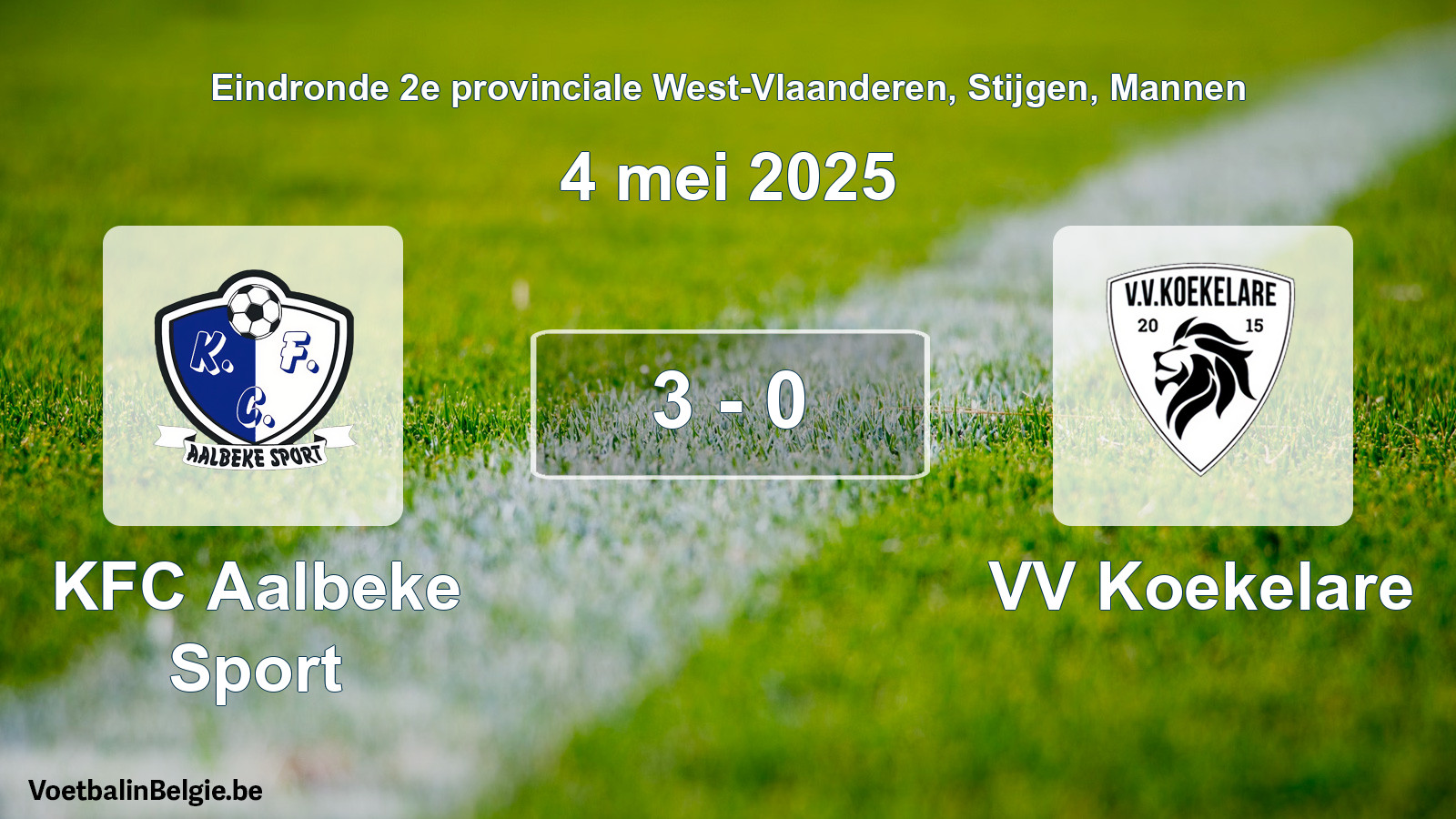 Gespeelde wedstrijd mannenvoetbal: KFC Aalbeke Sport - VV Koekelare 3 - 0 (4 mei 2025)