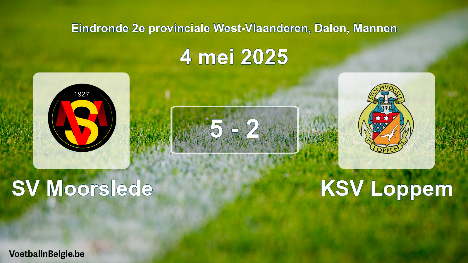 Gespeelde wedstrijd mannenvoetbal: SV Moorslede - KSV Loppem 5 - 2 (4 mei 2025)