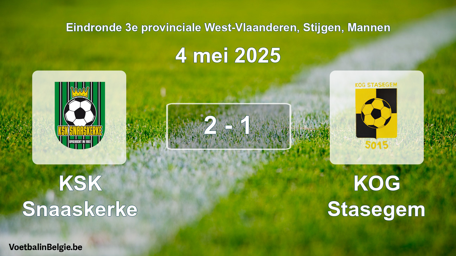 Gespeelde wedstrijd mannenvoetbal: KSK Snaaskerke - KOG Stasegem 2 - 1 (4 mei 2025)