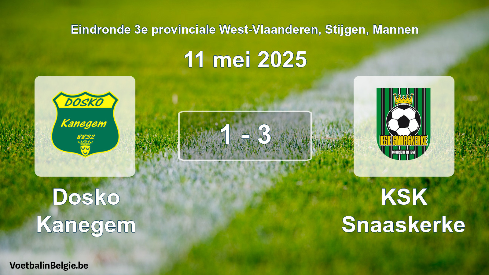 Gespeelde wedstrijd mannenvoetbal: Dosko Kanegem - KSK Snaaskerke 1 - 3 (11 mei 2025)