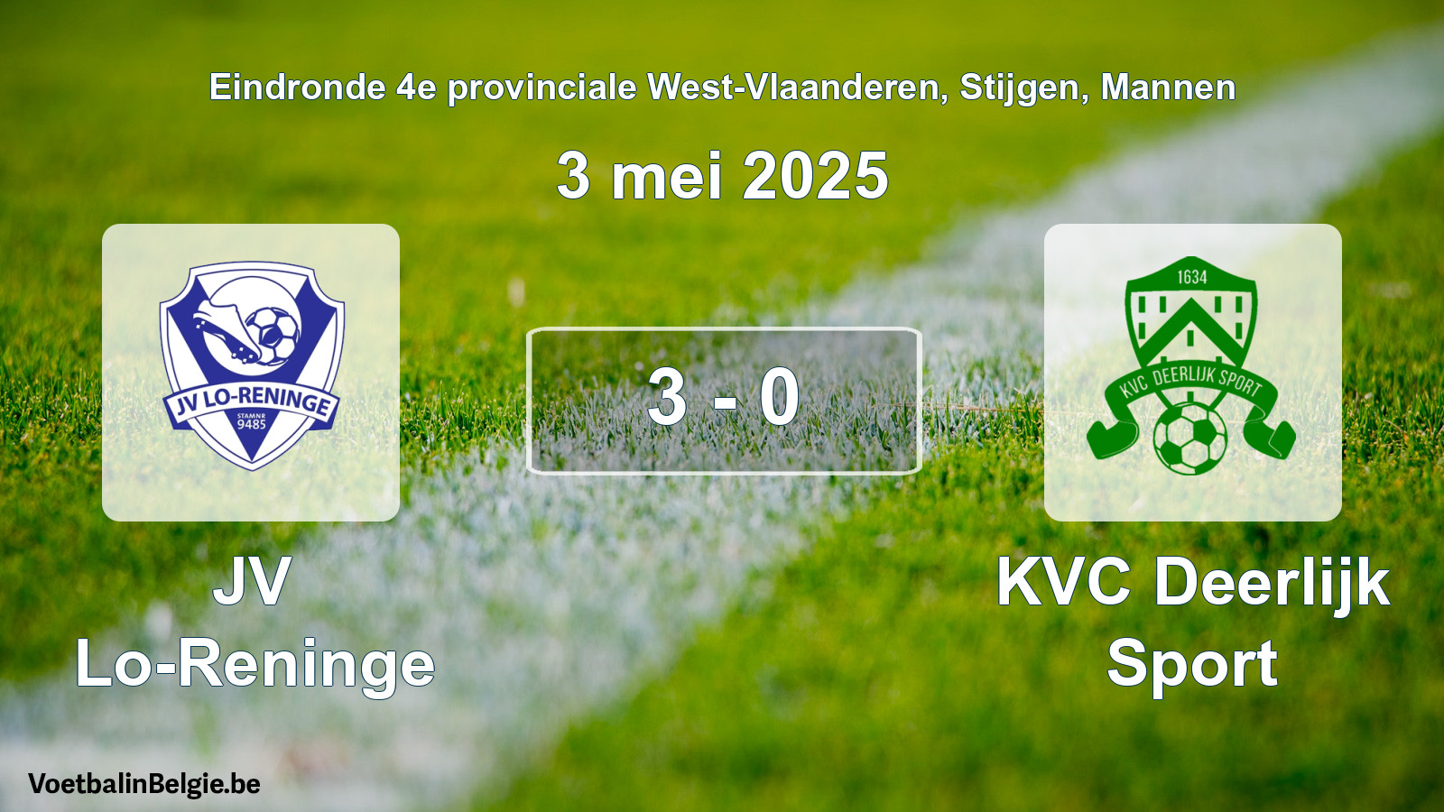 Gespeelde wedstrijd mannenvoetbal: JV Lo-Reninge - KVC Deerlijk Sport 3 - 0 (3 mei 2025)