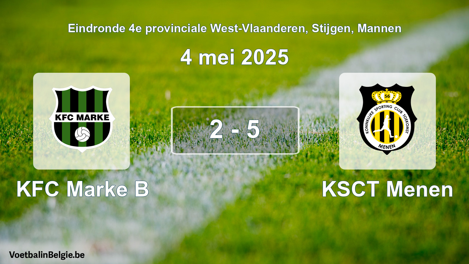 Gespeelde wedstrijd mannenvoetbal: KFC Marke B - KSCT Menen 2 - 5 (4 mei 2025)