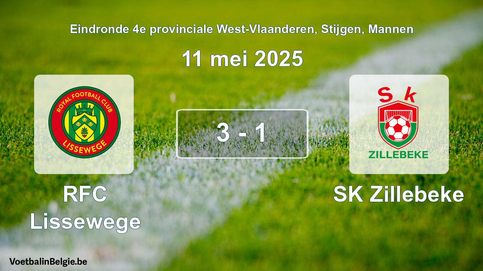 Gespeelde wedstrijd mannenvoetbal: RFC Lissewege - SK Zillebeke 3 - 1 (11 mei 2025)