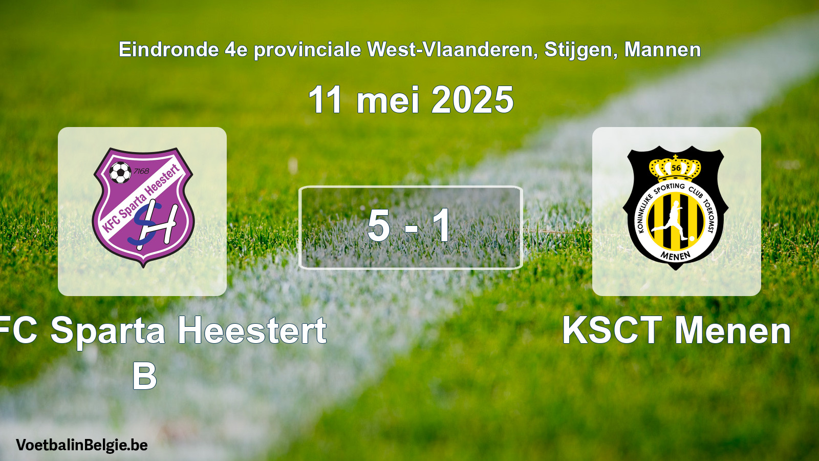Gespeelde wedstrijd mannenvoetbal: KFC Sparta Heestert B - KSCT Menen 5 - 1 (11 mei 2025)