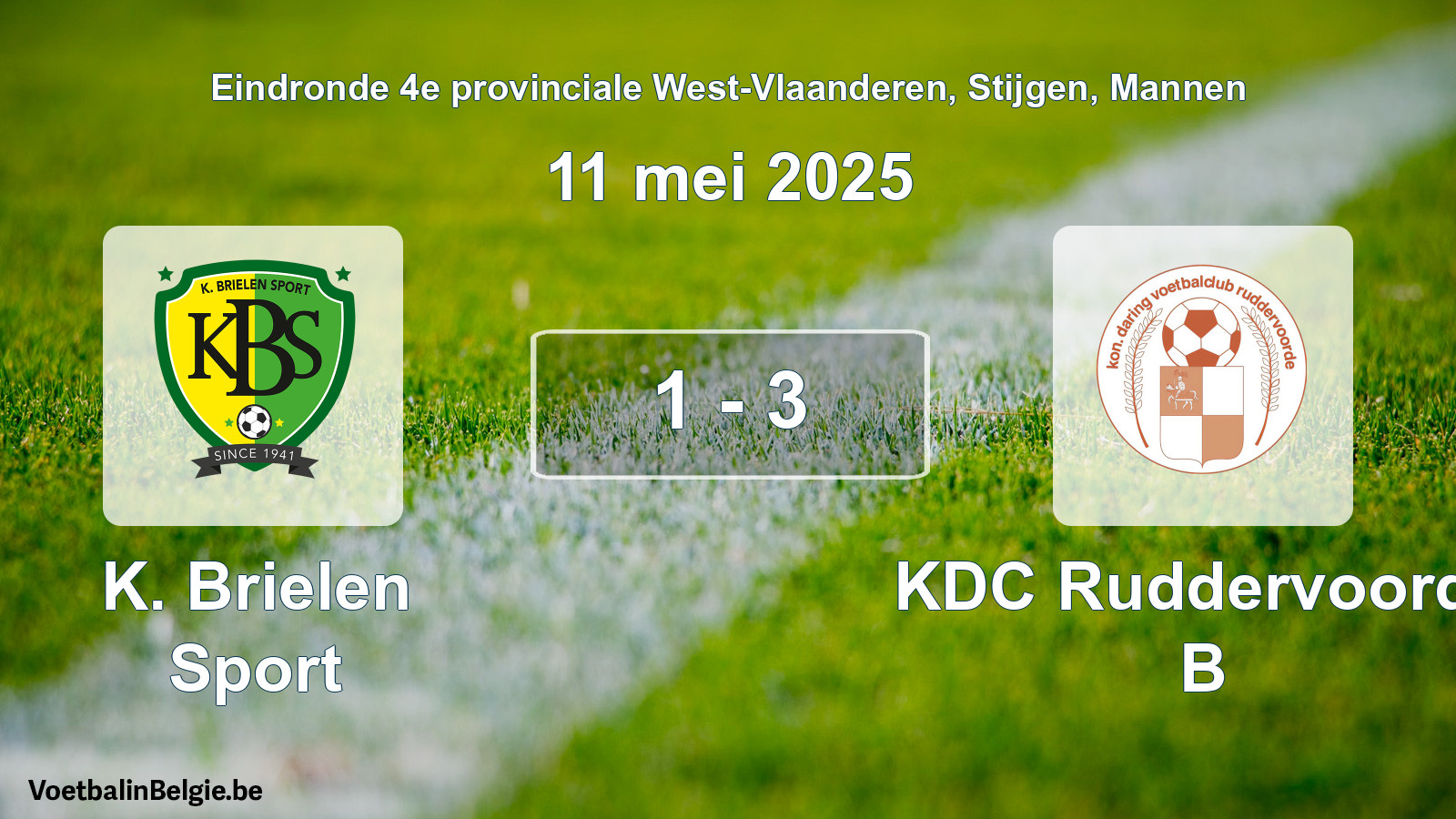 Gespeelde wedstrijd mannenvoetbal: K. Brielen Sport - KDC Ruddervoorde B 1 - 3 (11 mei 2025)