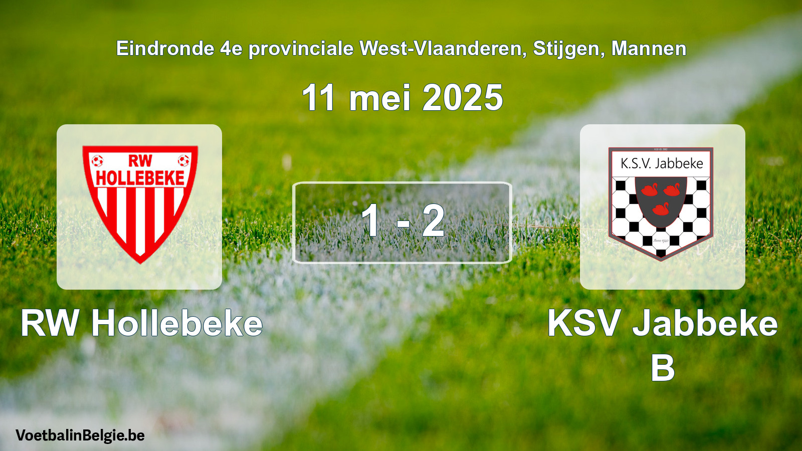 Gespeelde wedstrijd mannenvoetbal: RW Hollebeke - KSV Jabbeke B 1 - 2 (11 mei 2025)