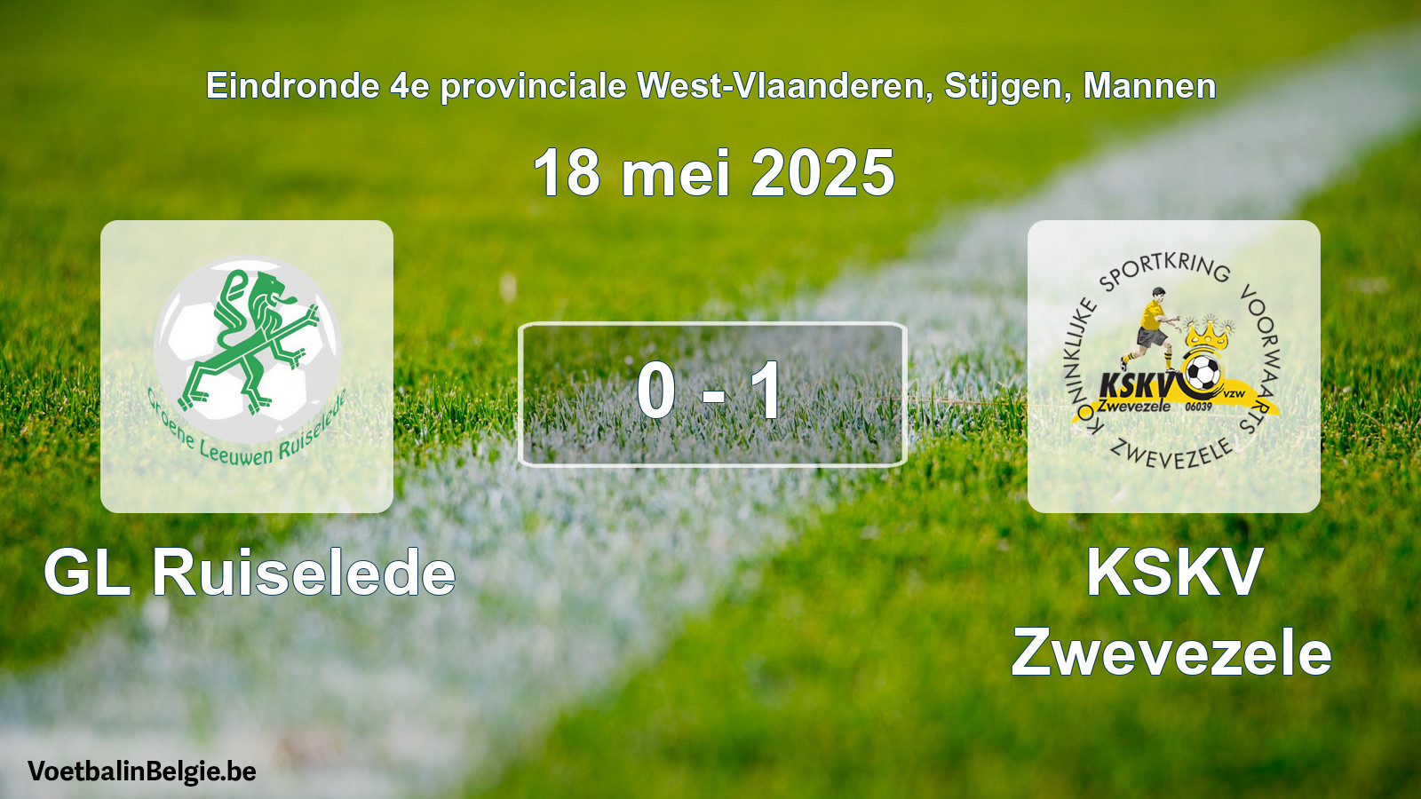 Gespeelde wedstrijd mannenvoetbal: GL Ruiselede - KSKV Zwevezele 0 - 1 (18 mei 2025)