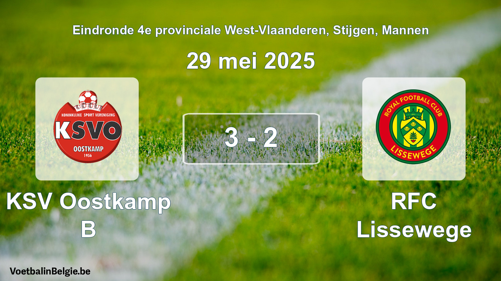 Gespeelde wedstrijd mannenvoetbal: KSV Oostkamp B - RFC Lissewege 3 - 2 (29 mei 2025)