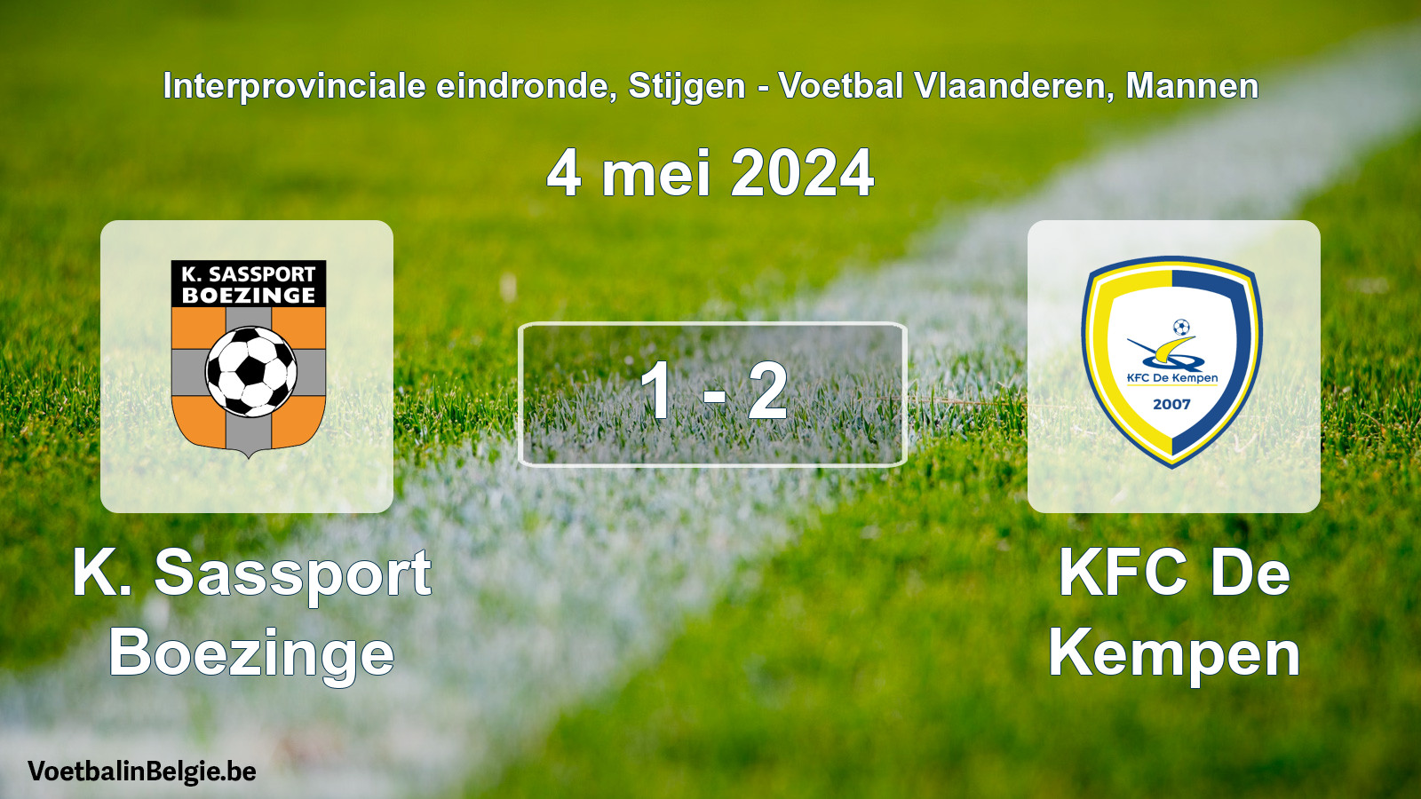 Gespeelde wedstrijd mannenvoetbal: K. Sassport Boezinge - KFC De Kempen 1 - 2 (4 mei 2024)