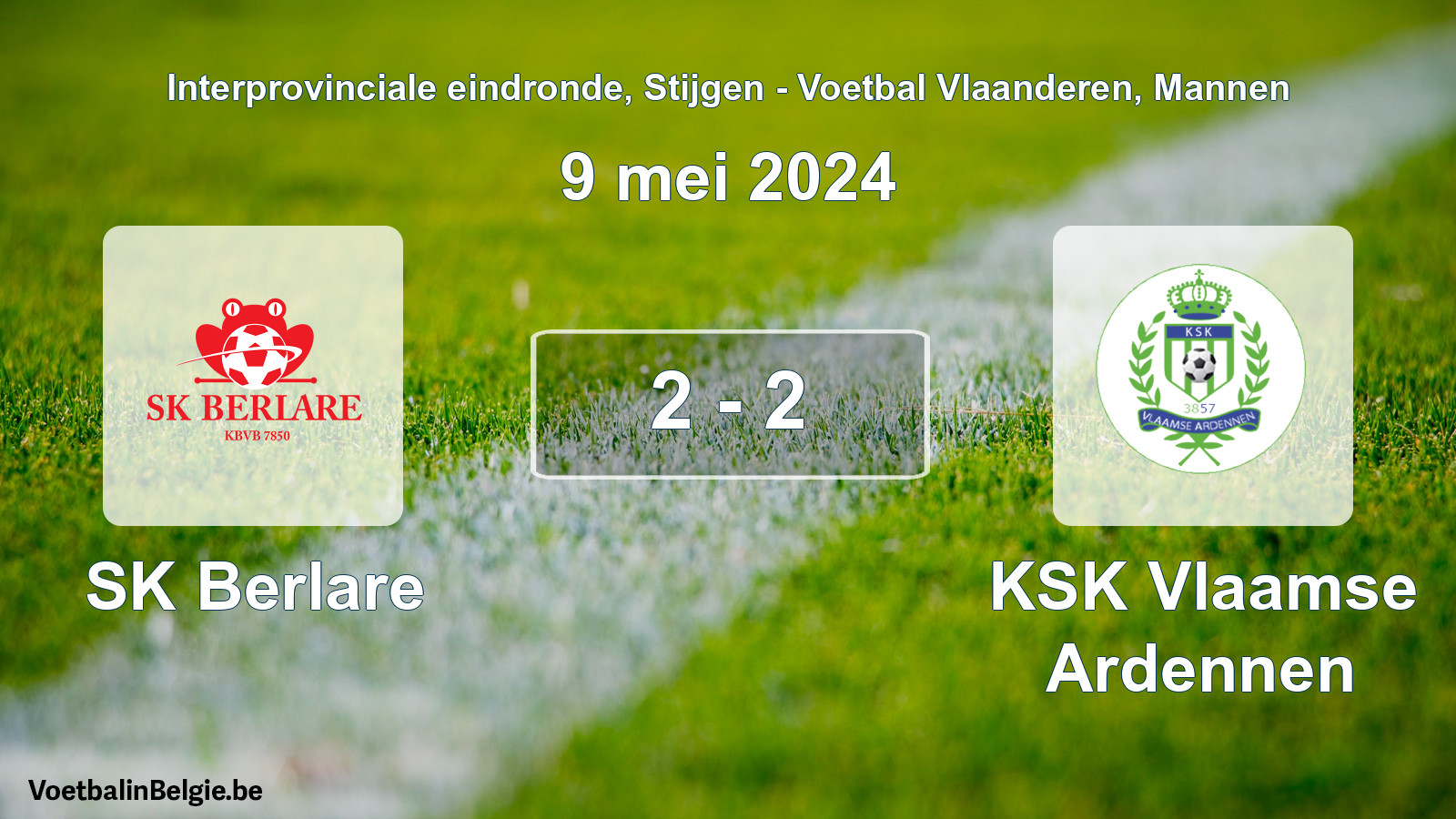 Gespeelde wedstrijd mannenvoetbal: SK Berlare - KSK Vlaamse Ardennen 2 - 2 (9 mei 2024)