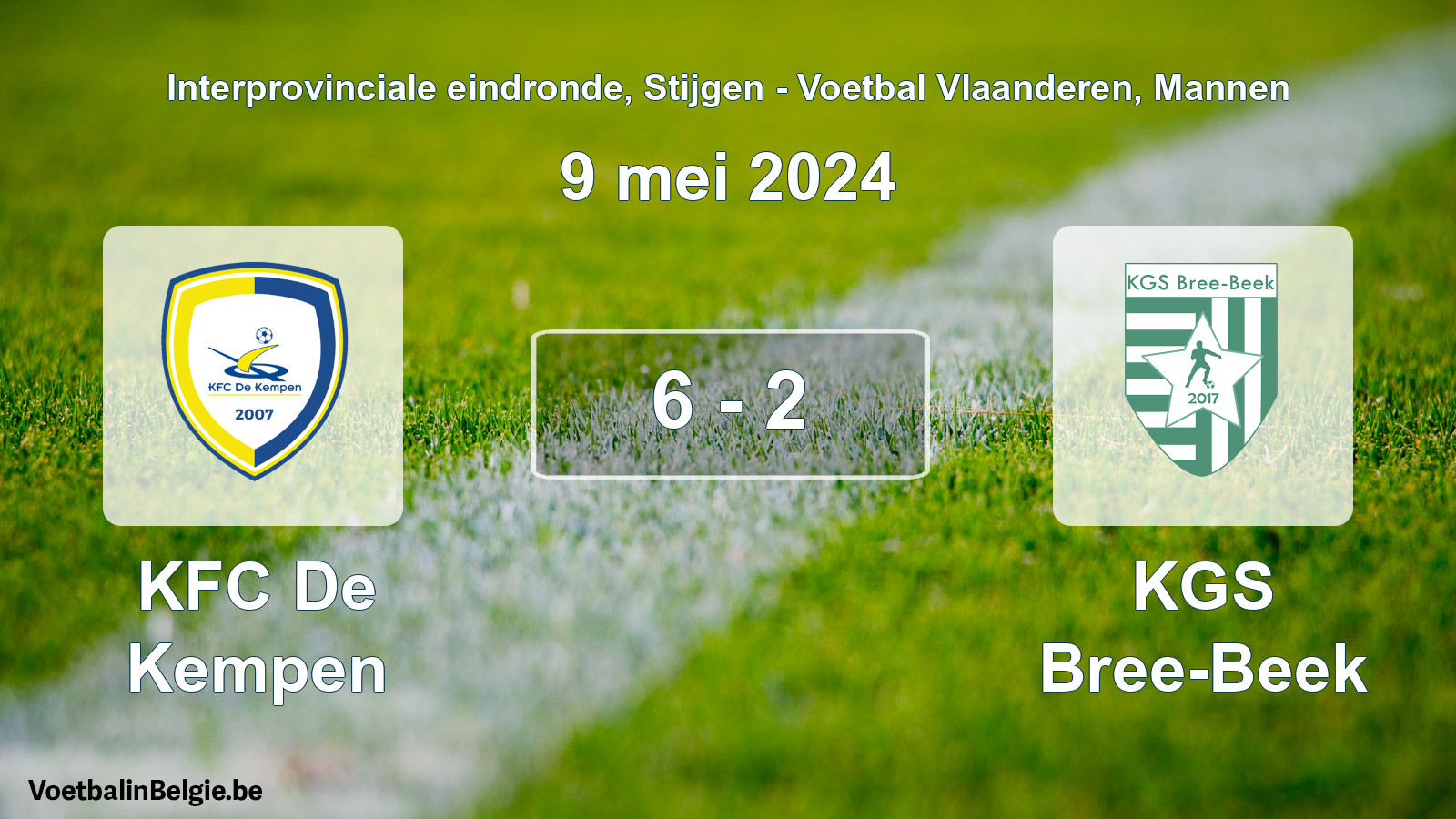 Gespeelde wedstrijd mannenvoetbal: KFC De Kempen - KGS Bree-Beek 6 - 2 (9 mei 2024)