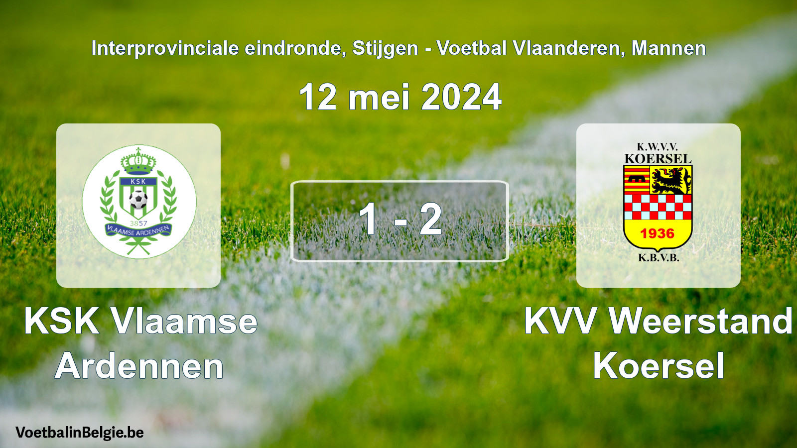 Gespeelde wedstrijd mannenvoetbal: KSK Vlaamse Ardennen - KVV Weerstand Koersel 1 - 2 (12 mei 2024)