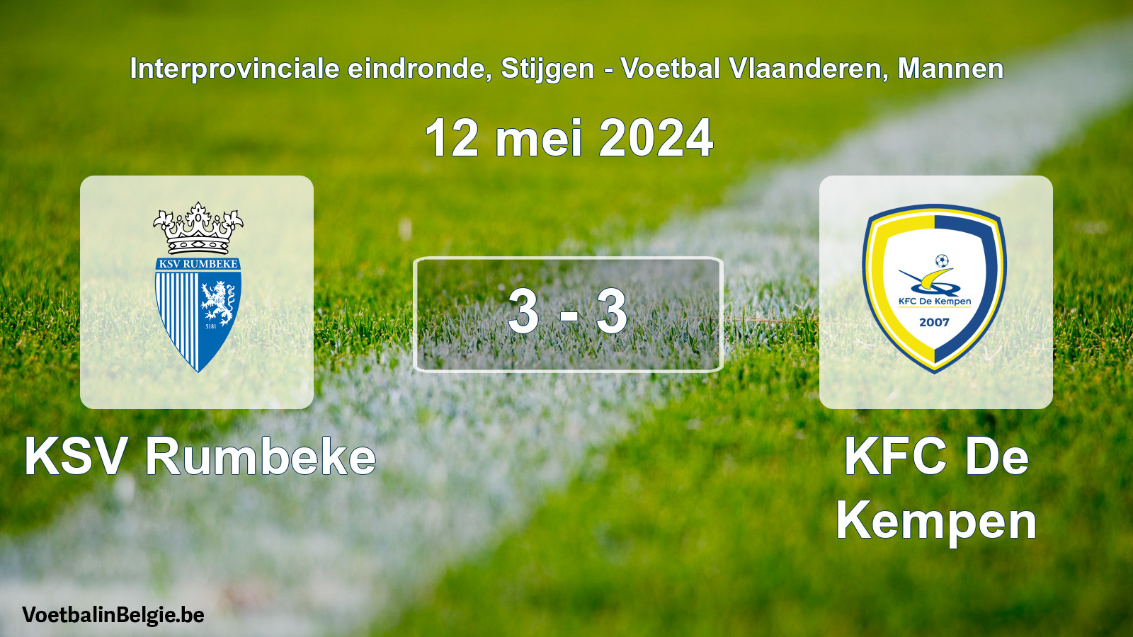 Gespeelde wedstrijd mannenvoetbal: KSV Rumbeke - KFC De Kempen 3 - 3 (12 mei 2024)