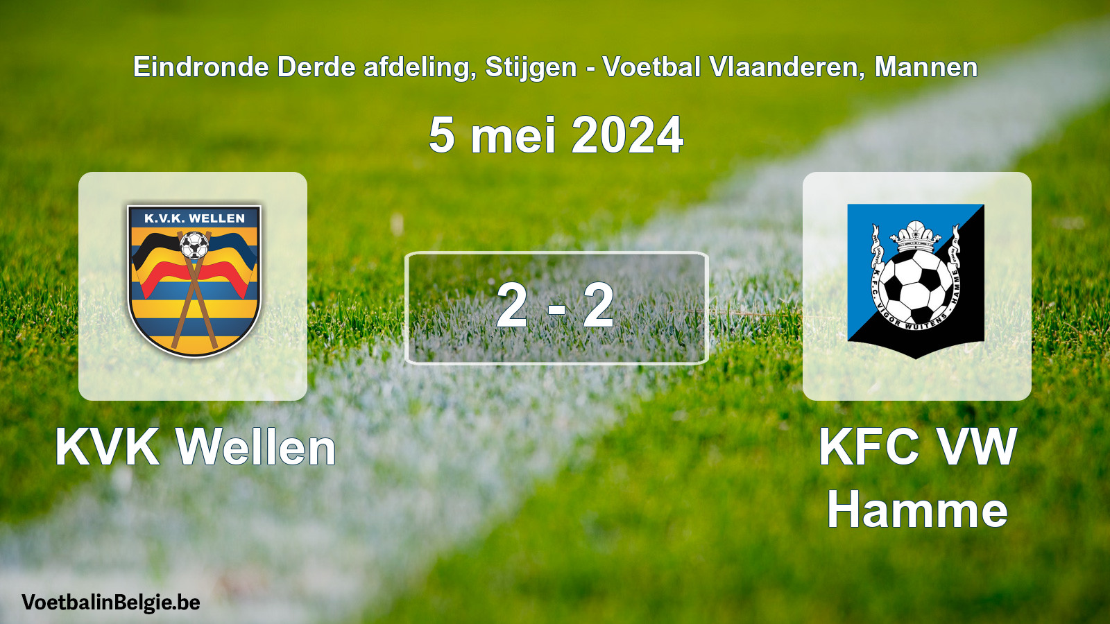 Gespeelde wedstrijd mannenvoetbal: KVK Wellen - KFC VW Hamme 2 - 2 (5 mei 2024)