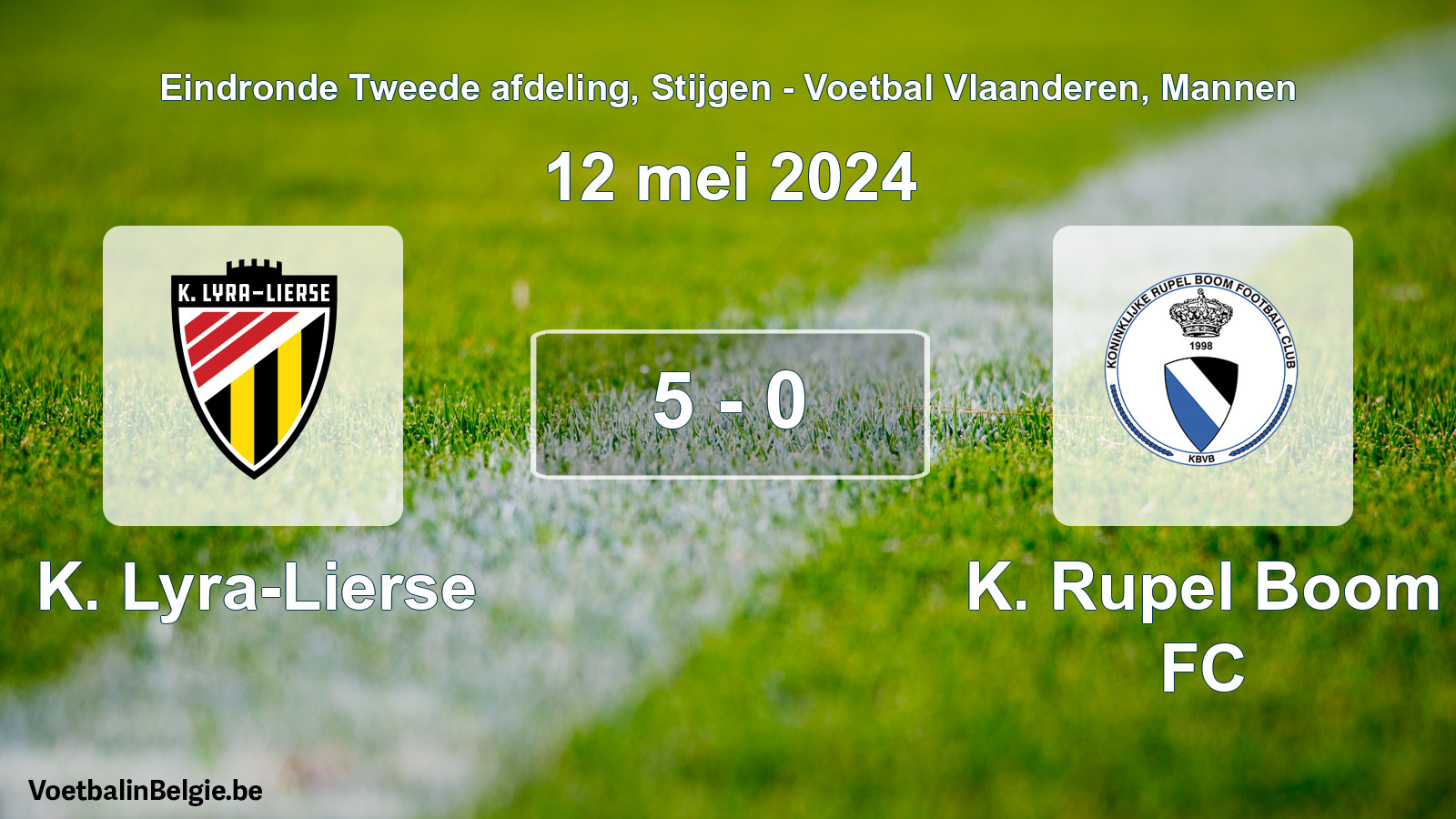 Gespeelde wedstrijd mannenvoetbal: K. Lyra-Lierse - K. Rupel Boom FC 5 - 0 (12 mei 2024)