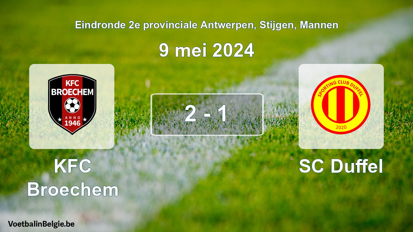 Gespieltes Spiel männer-Fußball: KFC Broechem - SC Duffel 2 - 1 (9 Mai 2024)