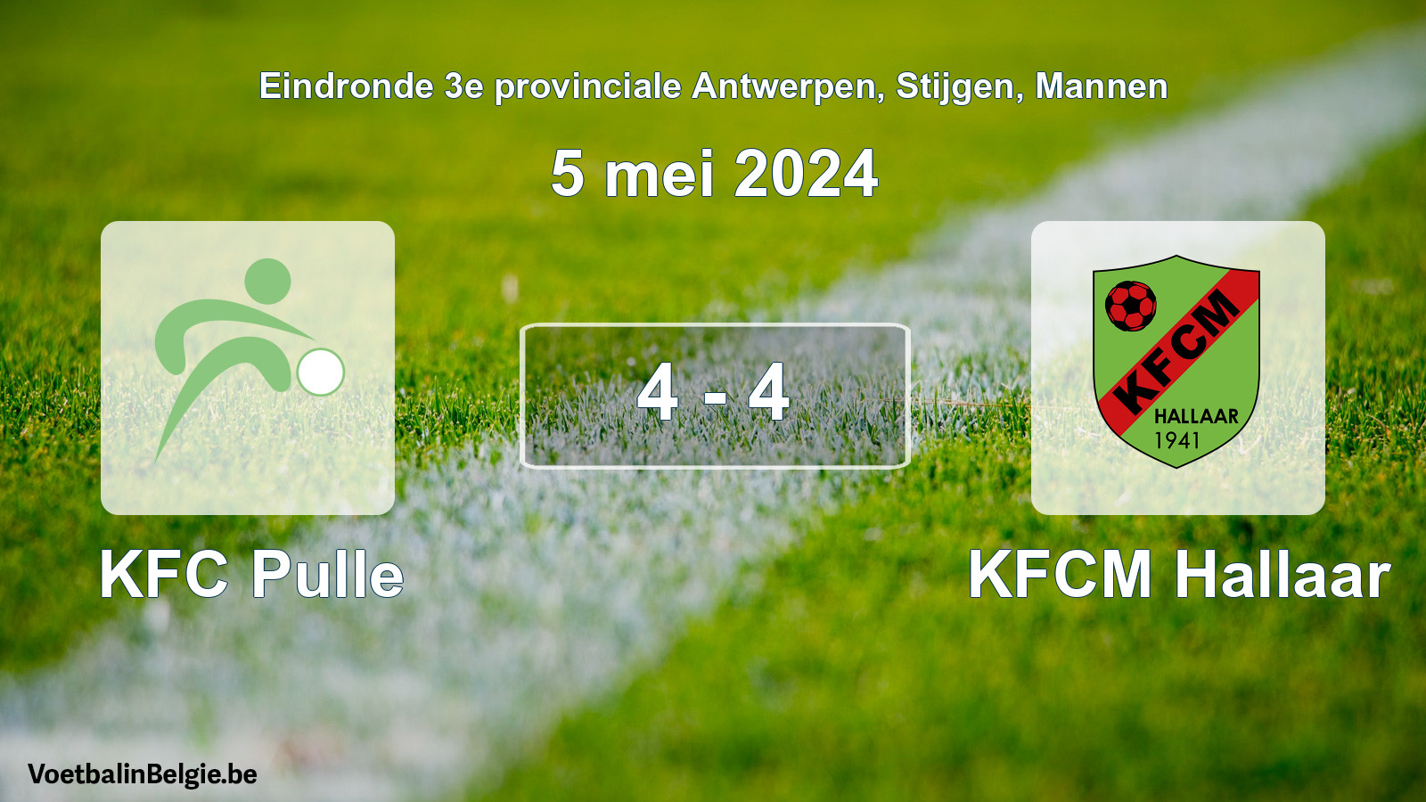 Gespieltes Spiel männer-Fußball: KFC Pulle - KFCM Hallaar 4 - 4 (5 Mai 2024)