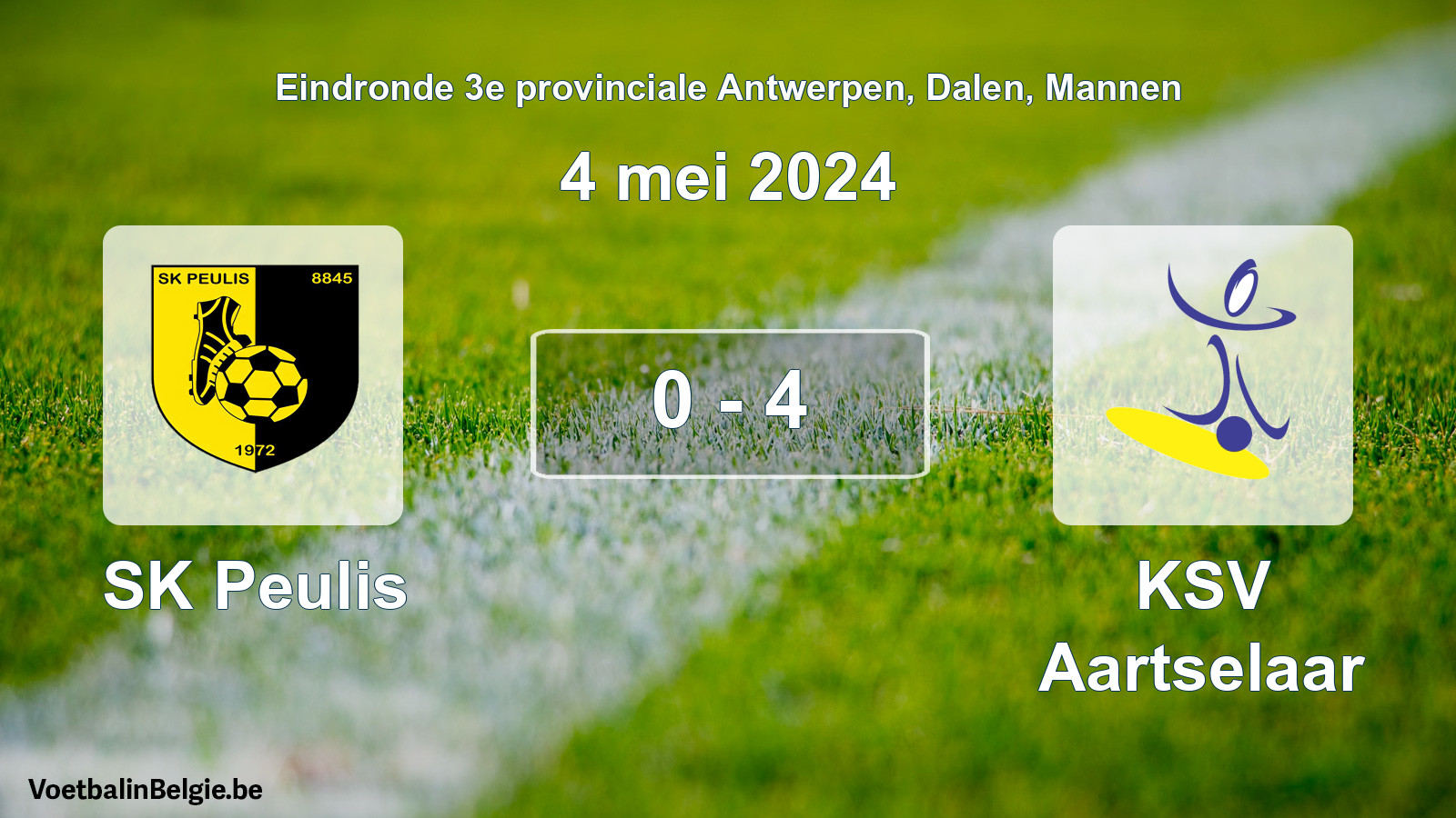 Gespieltes Spiel männer-Fußball: SK Peulis - KSV Aartselaar 0 - 4 (4 Mai 2024)