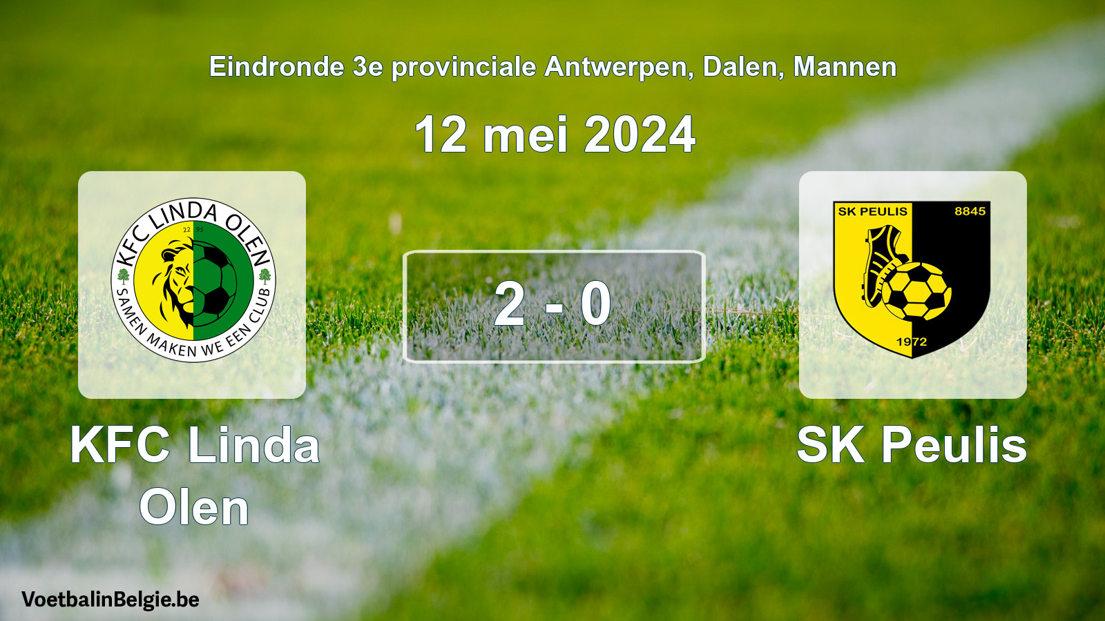 Match joué football hommes: KFC Linda Olen - SK Peulis 2 - 0 (12 mai 2024)