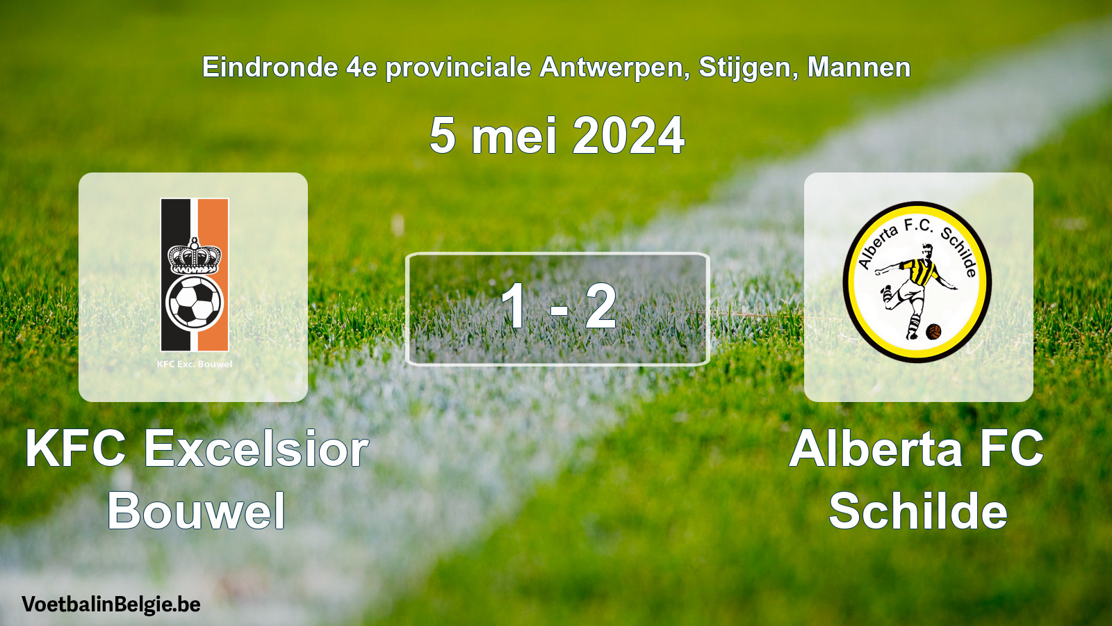 Gespeelde wedstrijd mannenvoetbal: KFC Excelsior Bouwel - Alberta FC Schilde 1 - 2 (5 mei 2024)